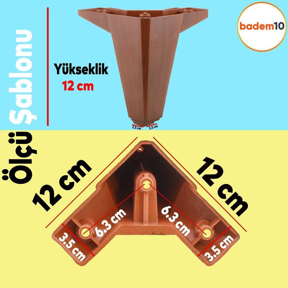 Sedir 12'li Set Mobilya Koltuk Kanepe Baza Tv Ünitesi Çekyat Destek Ayağı 12 Cm Kahverengi Ayakları