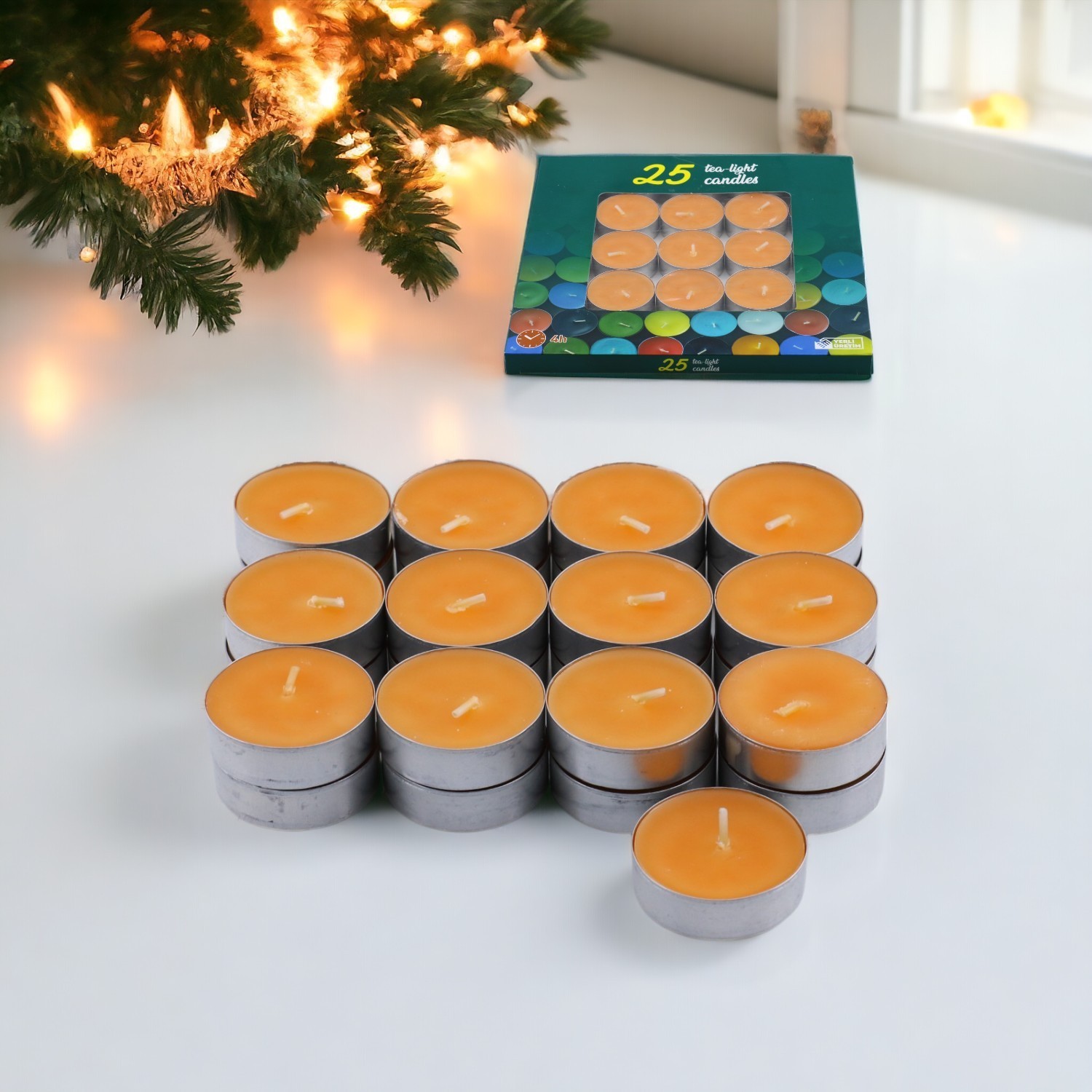 Tealight Mum 25x10 Gr Dekoratif Mumu Kandil Hediyelik Fitilli Mumluk Şamdan Turuncu Renk Kokusuz