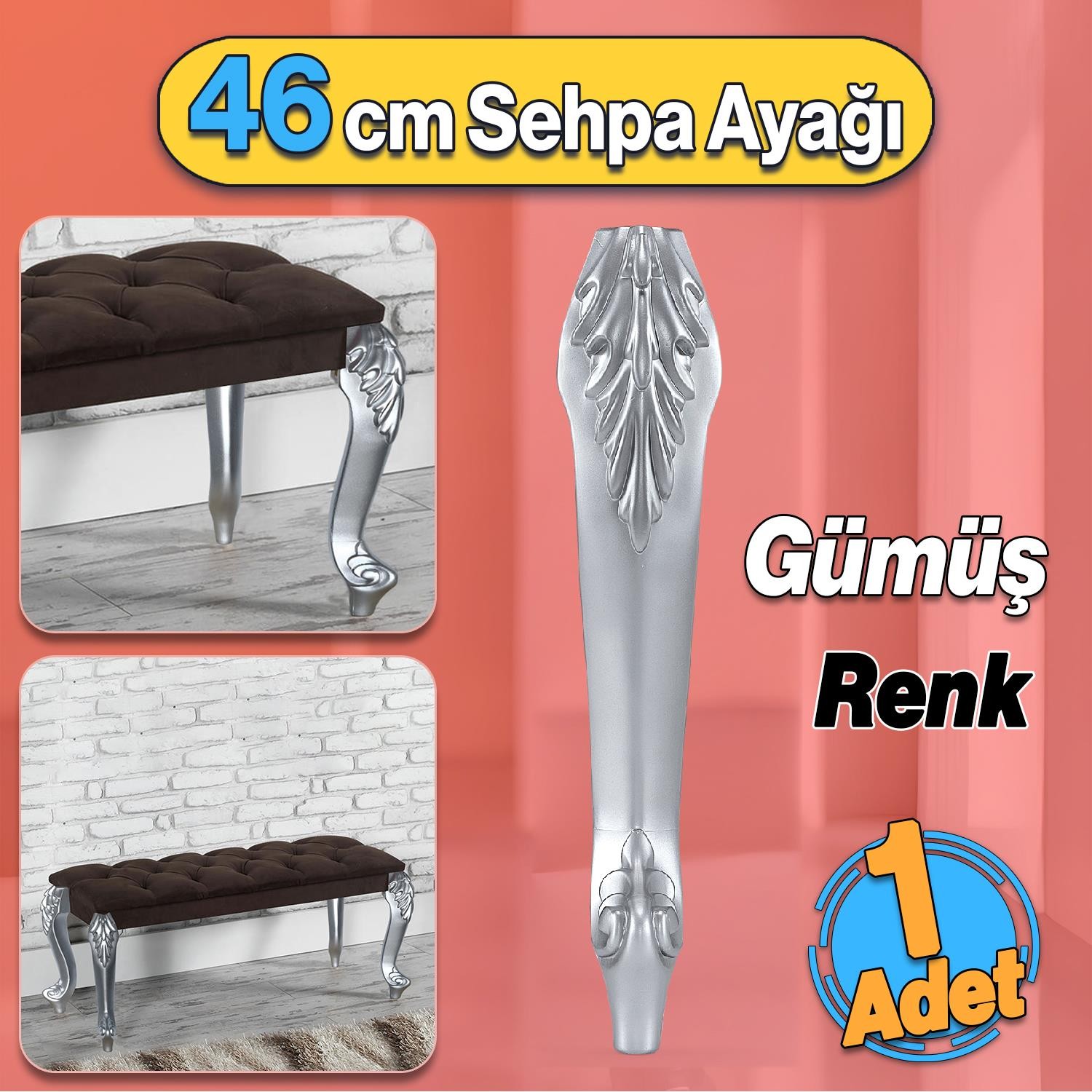 Zade Plastik Sehpa Ayağı 46 cm Gümüş Gri Renk 1 Adet Mobilya Zigon Çay Orta Sehpası Ayak Bağlantı