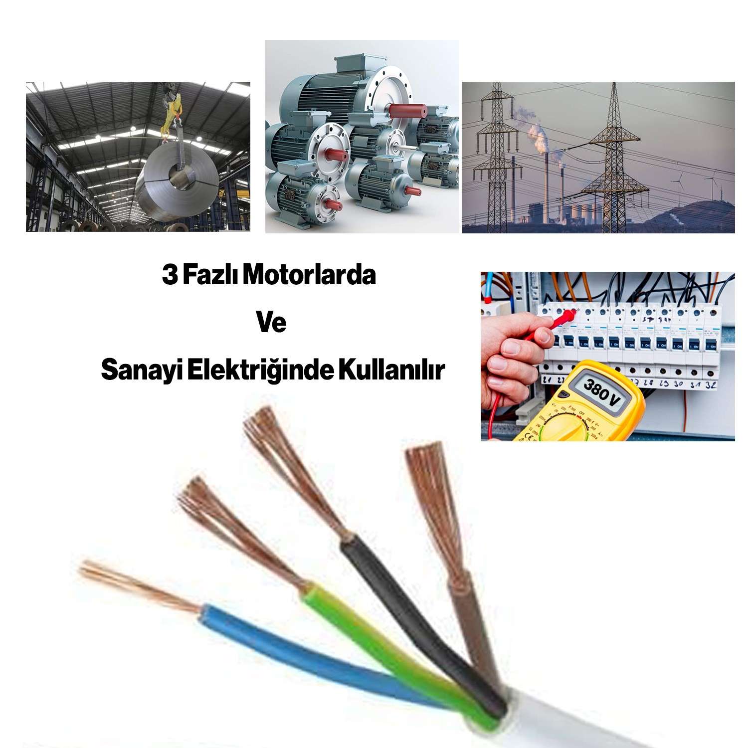 TTR CCA Çok Telli Elektrik Kablosu Topraklı Bakır İletken Trifaze Beyaz Kablo 4x1.5 mm 100 Metre