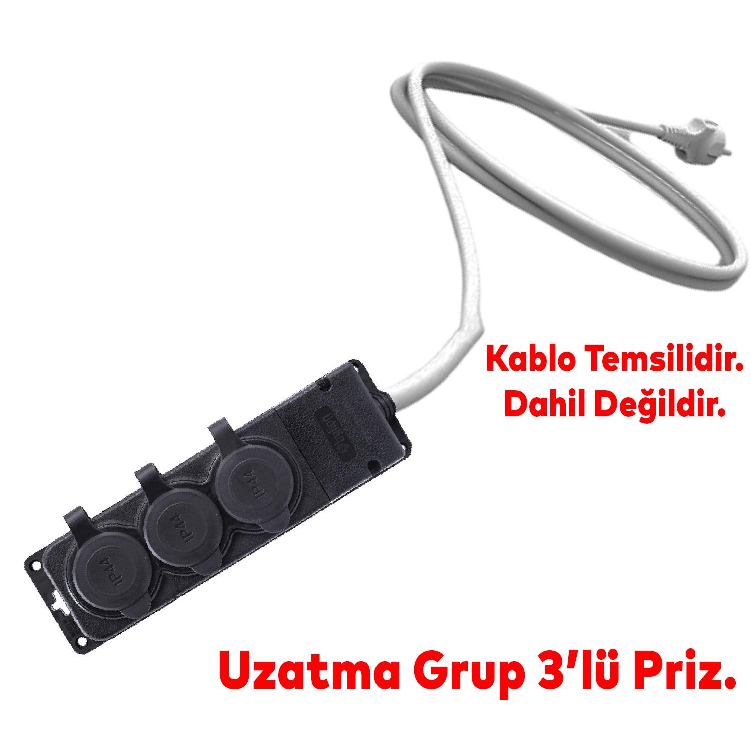 Bylion Sağlam Uzatma Monofaze Kauçuklu Bahçe Çoğaltıcı Dış Mekan Korunaklı Priz Kapaklı Siyah Grup 3'lü