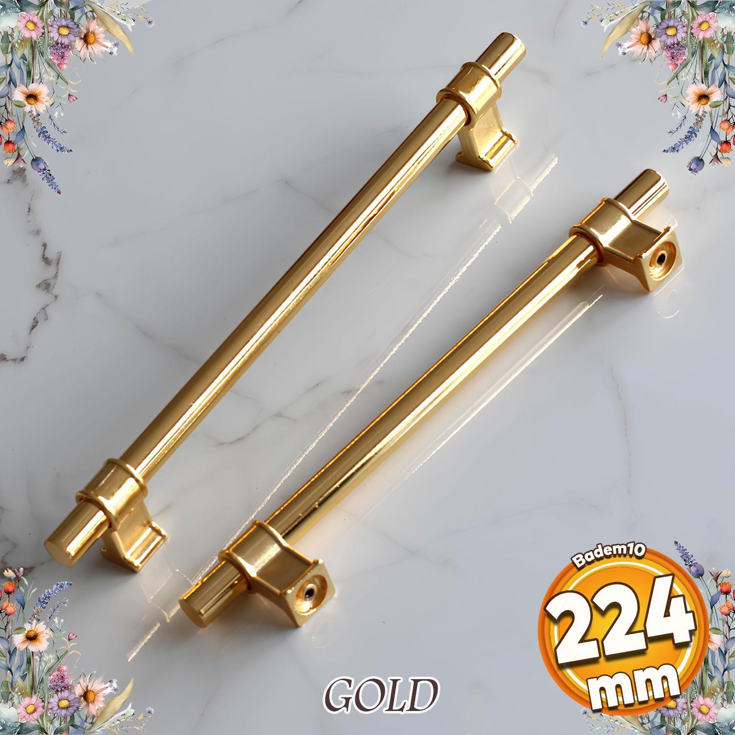 Hisar Altın Gold Düz Metal Kulp 224 mm Mobilya Çekmece Mutfak Dolabı Dolap Kulpları Kulpu Kulbu
