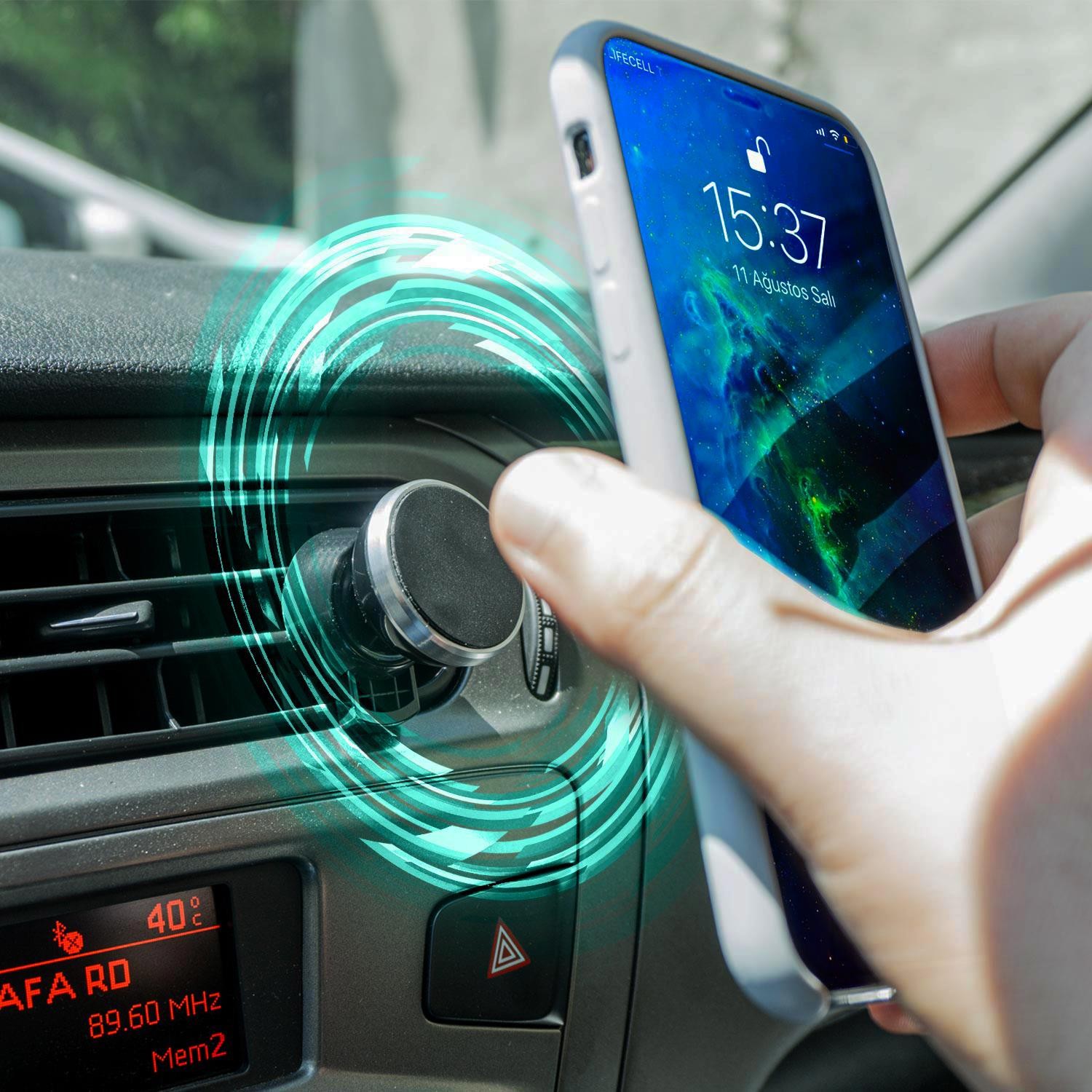 Araba Araç İçi Oto Havalandırma Paneli Mıknatıslı 360 Derece Dönen Döner Telefon Tutucu 