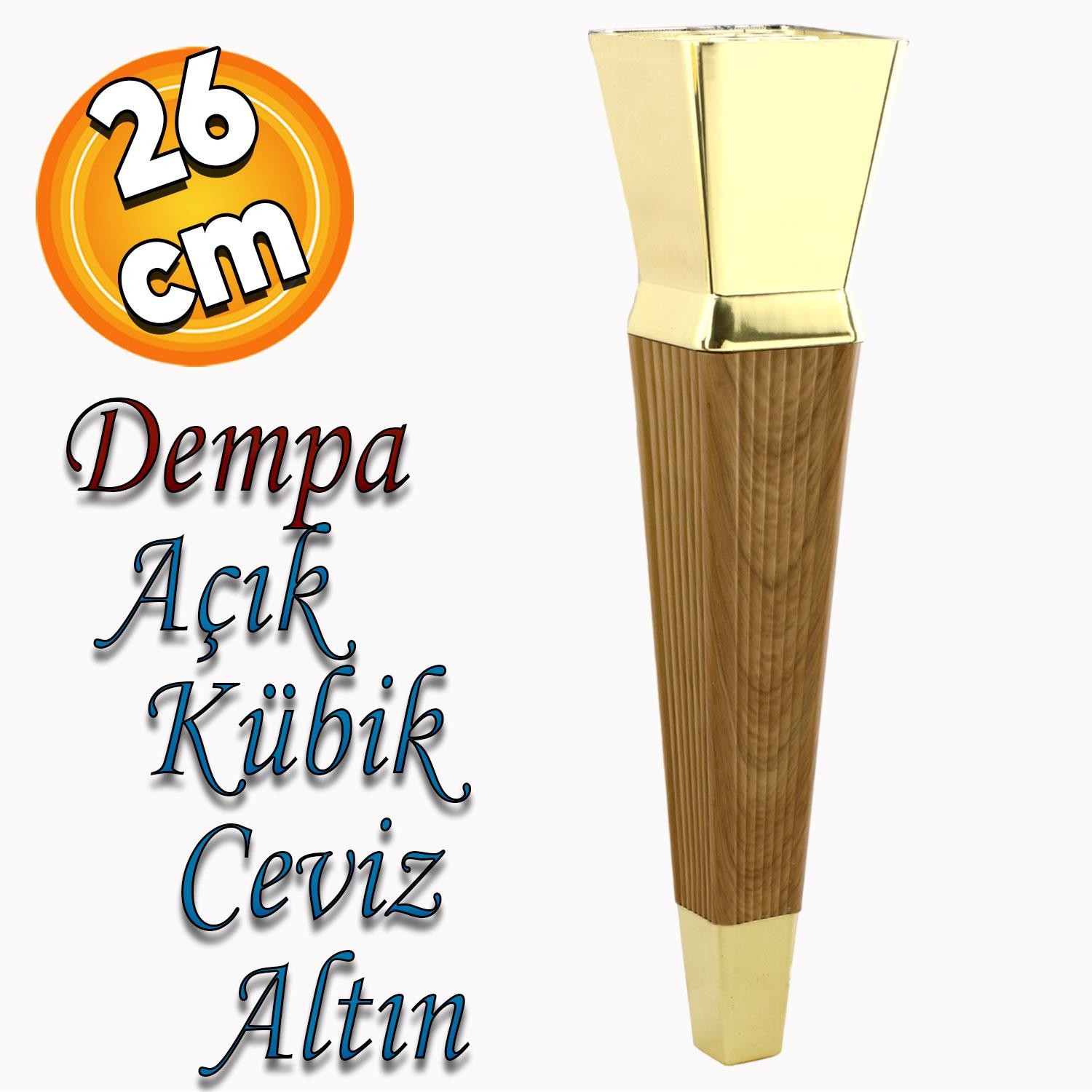 Dempa Lüks Mobilya Kanepe Sehpa TV Ünitesi Koltuk Ayağı Baza Ayakları Açık Kübik Ceviz Altın 26 cm