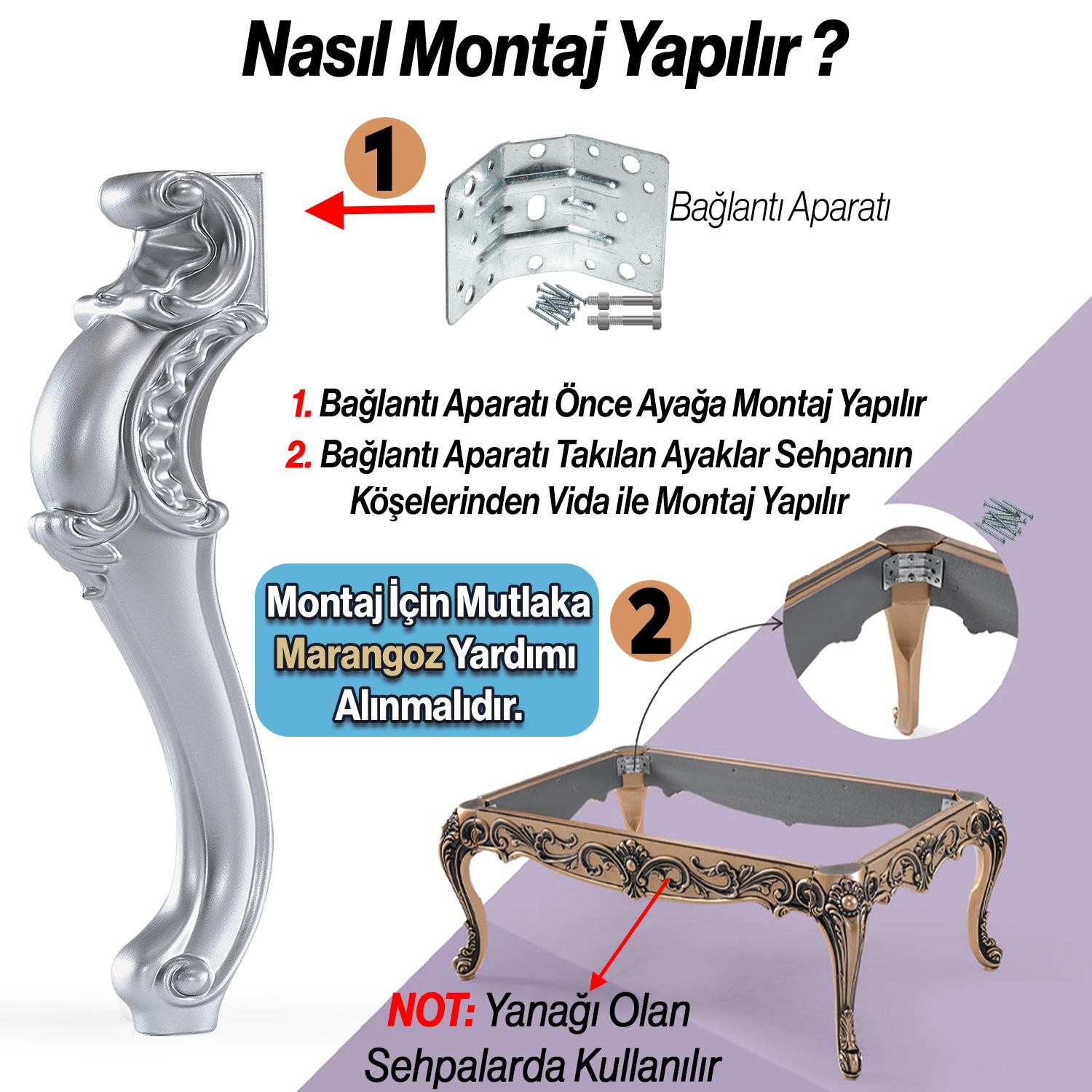 Gümüş Gri Renk 4 Adet Valenta Plastik Sehpa Ayağı 47 cm Mobilya Zigon Çay Orta Sehpası Ayak Ayaklar