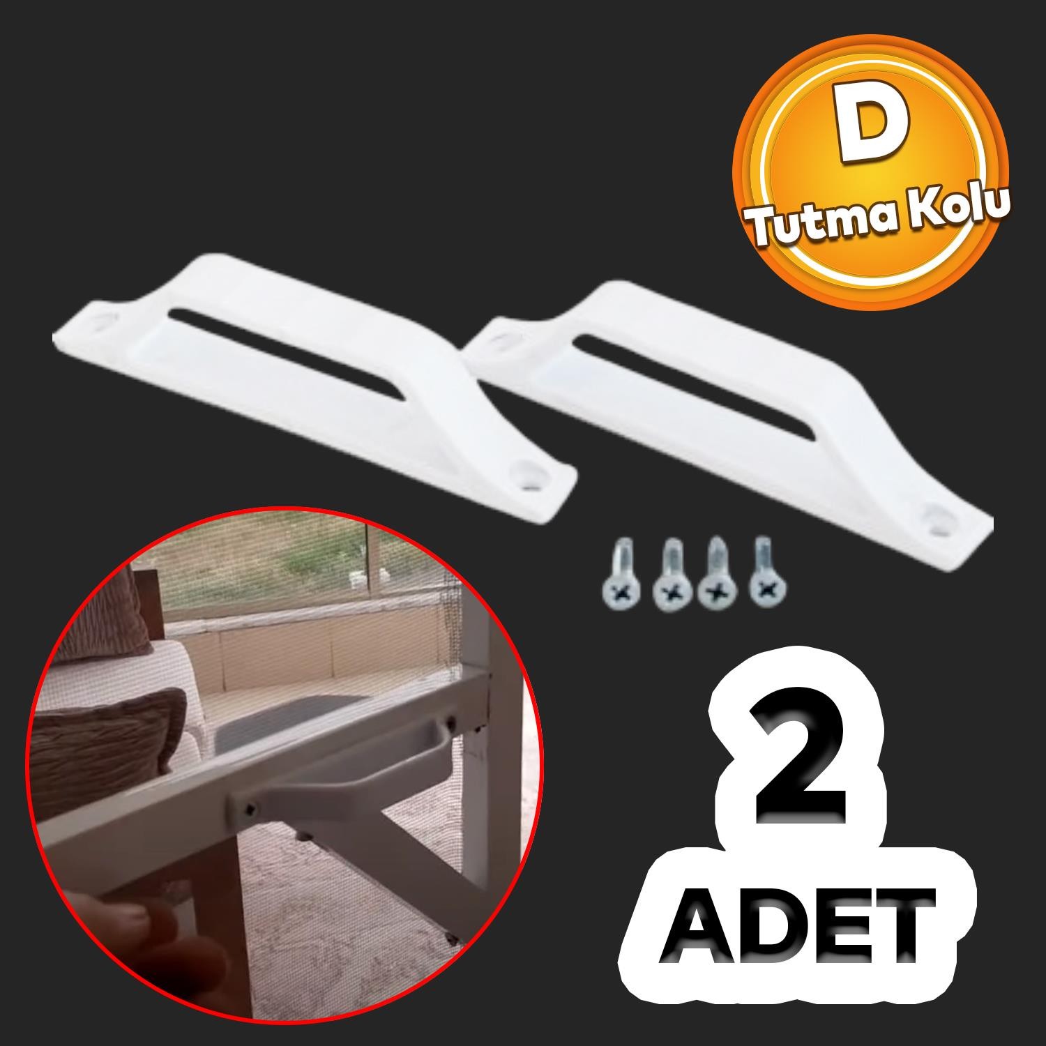 Pimapen PVC Pencere Kapı Sineklik Kolu Plastik D Tutucu Tutamağı 2 Adet