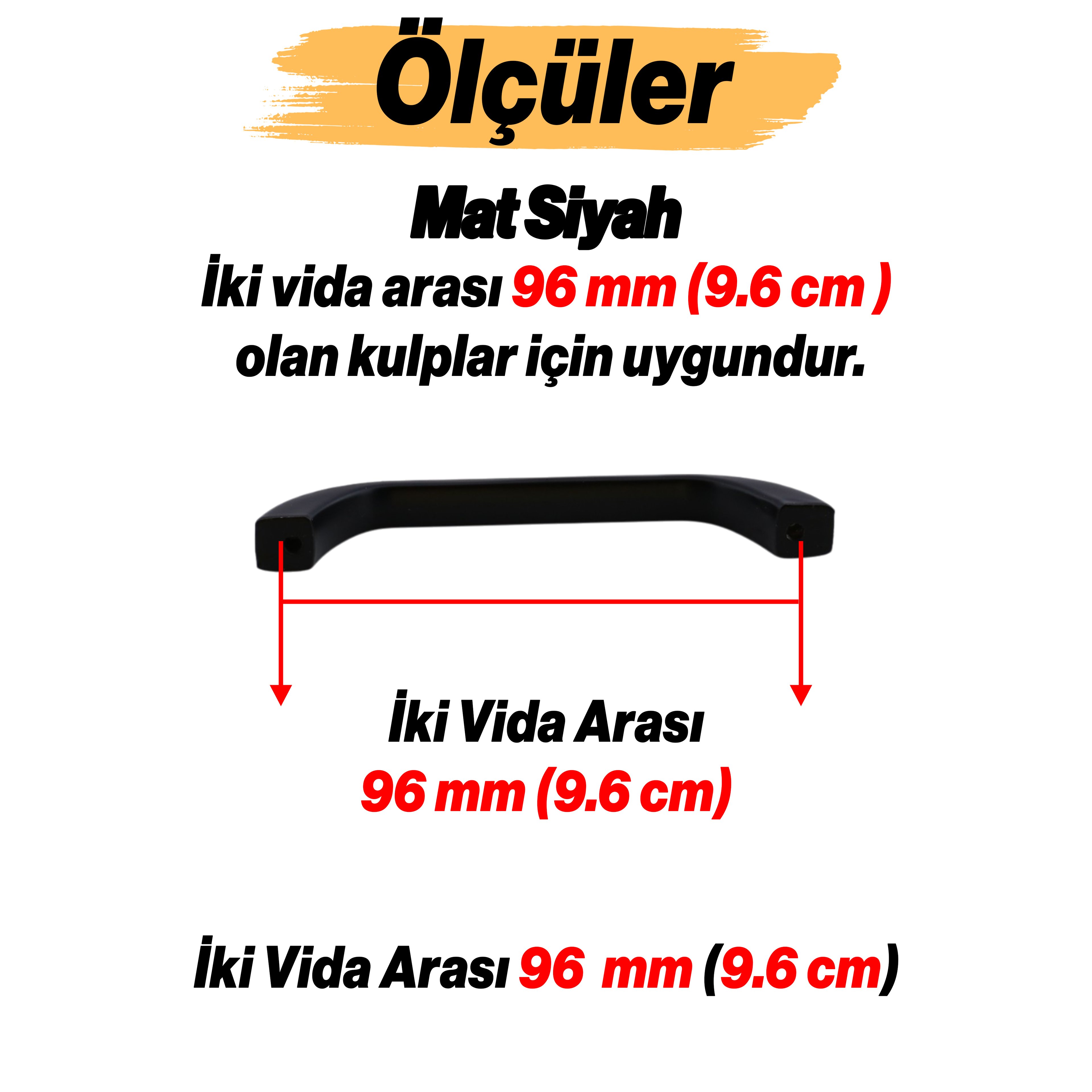 Göksu Kulp 96 mm Siyah Metal Mutfak Mobilya Çekmece Mutfak Dolap Dolabı Kulpları Kapak Kulbu 9.6 cm
