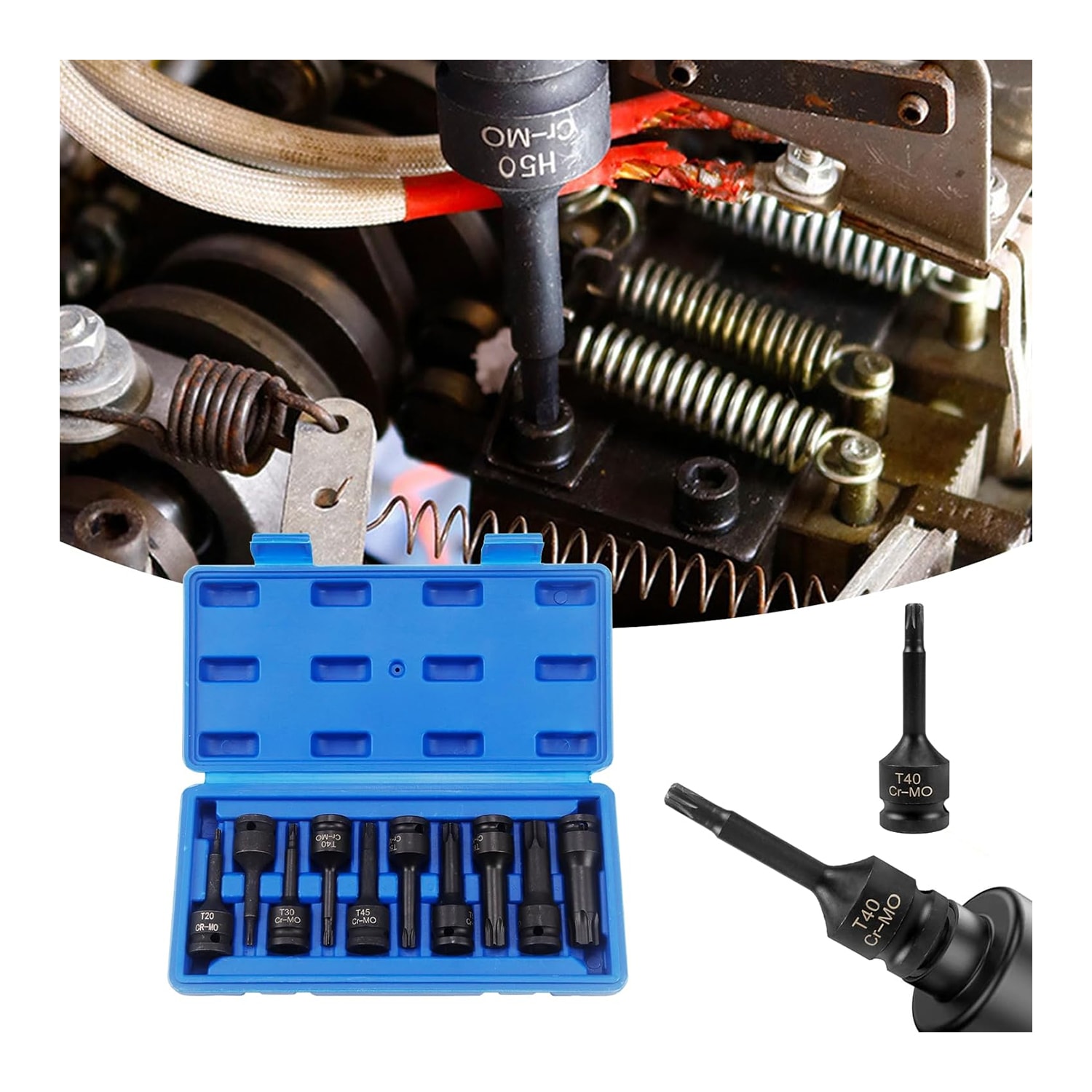 1/2" Torx Bits Lokma Seti 9 Parça T20 T25 T30 T40 T45 T50 T55 T60 T70 CR-MO Uzunluk:78 mm Tork