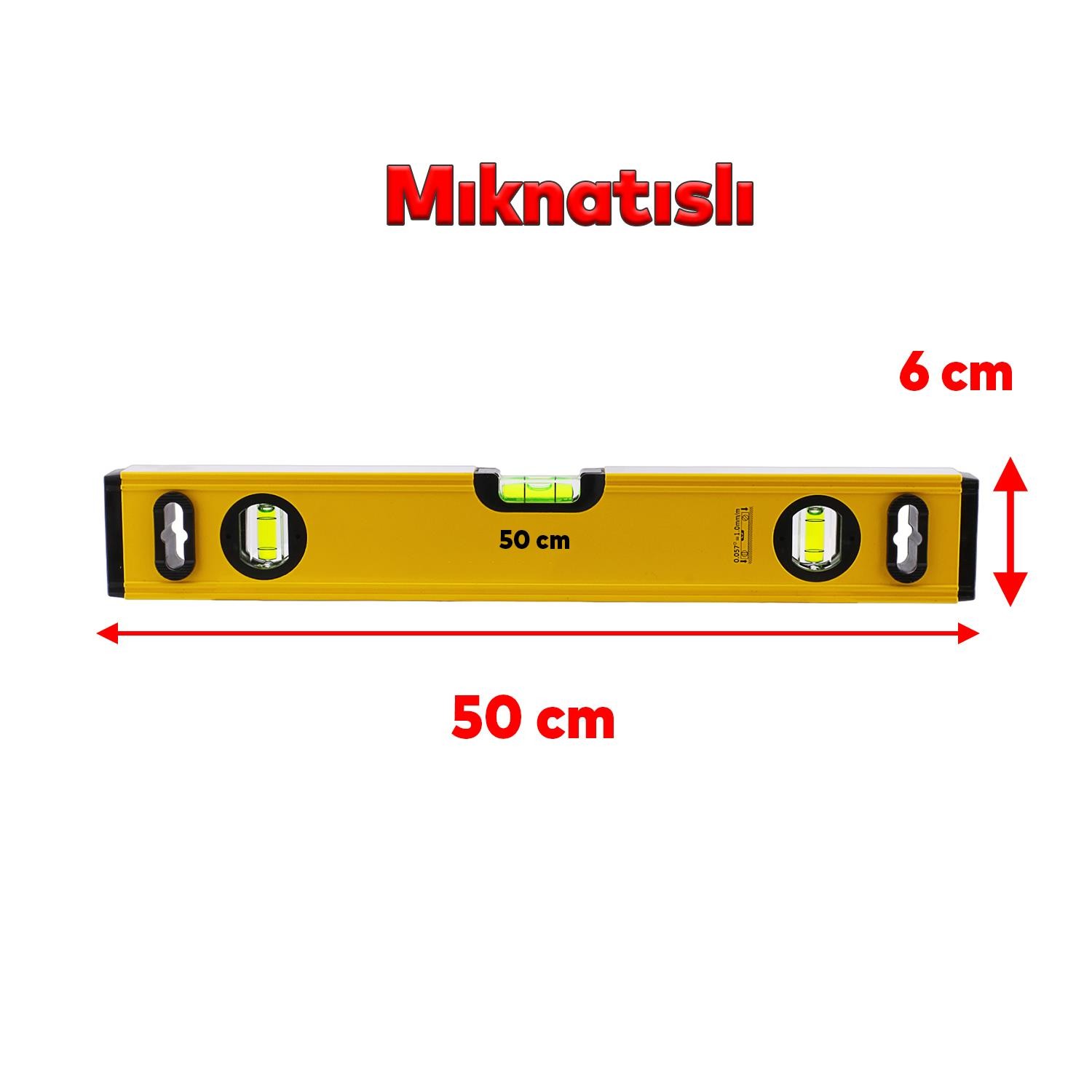 Mıknatıslı Aluminyum Su Terazisi 50 Cm Duvar Fayans Marangoz Mühendislik Ölçüm Eğim Ölçü Eğik Ölçme