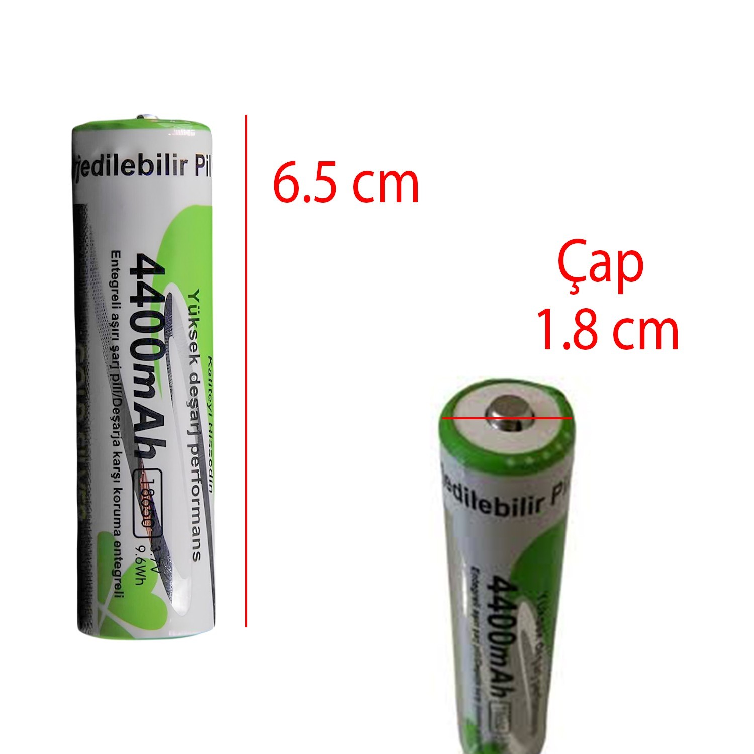 Şarj Edilebilir Pil 18650 Kodlu 4400 maH 3.7 Volt Li-on Batarya Akü Şarjlı 1 Adet