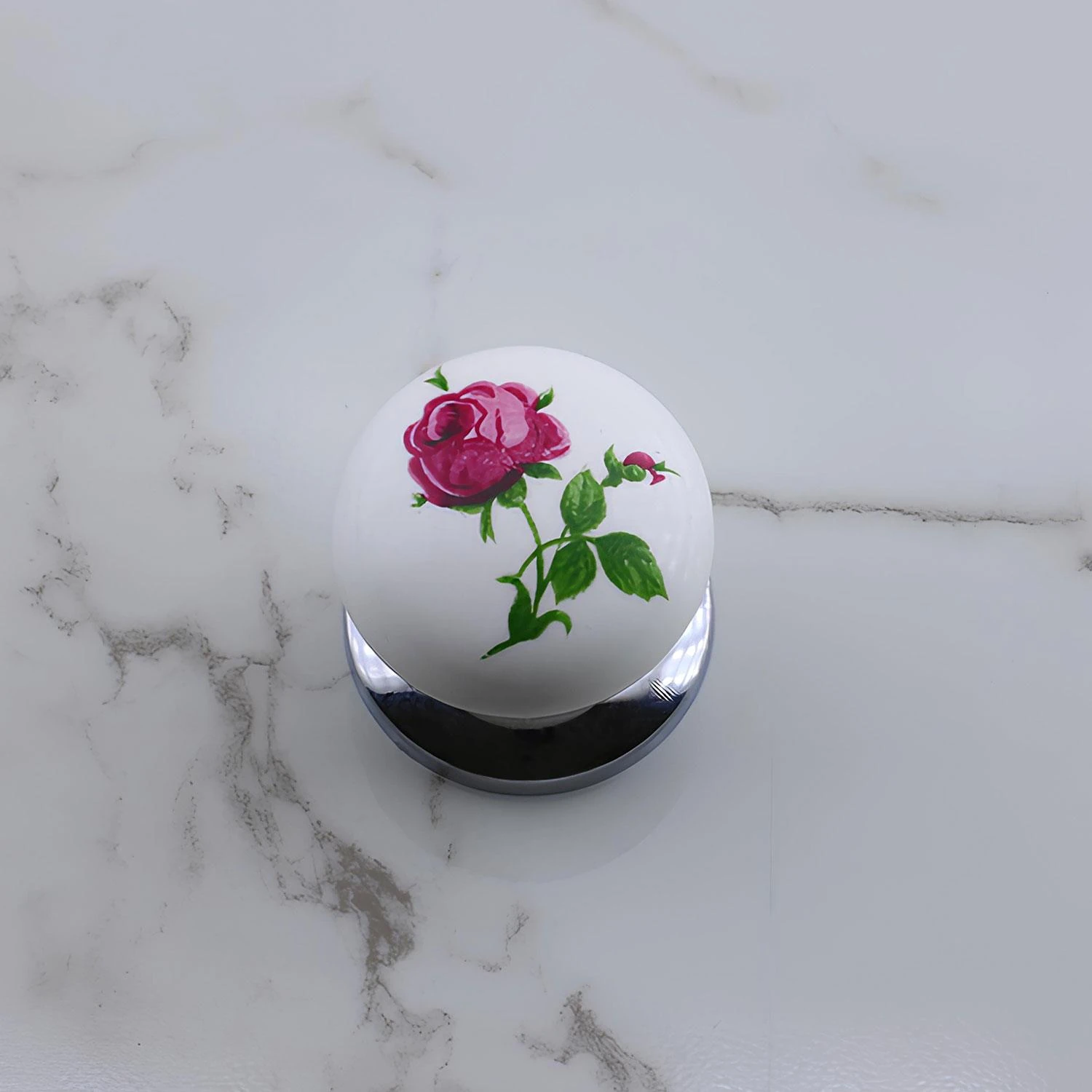 Polimer Düğme Kulp Gül Desenli Krom Tablalı Dolap Mobilya Mutfak Dolabı Çekmece Dolap Kulpu Kulbu