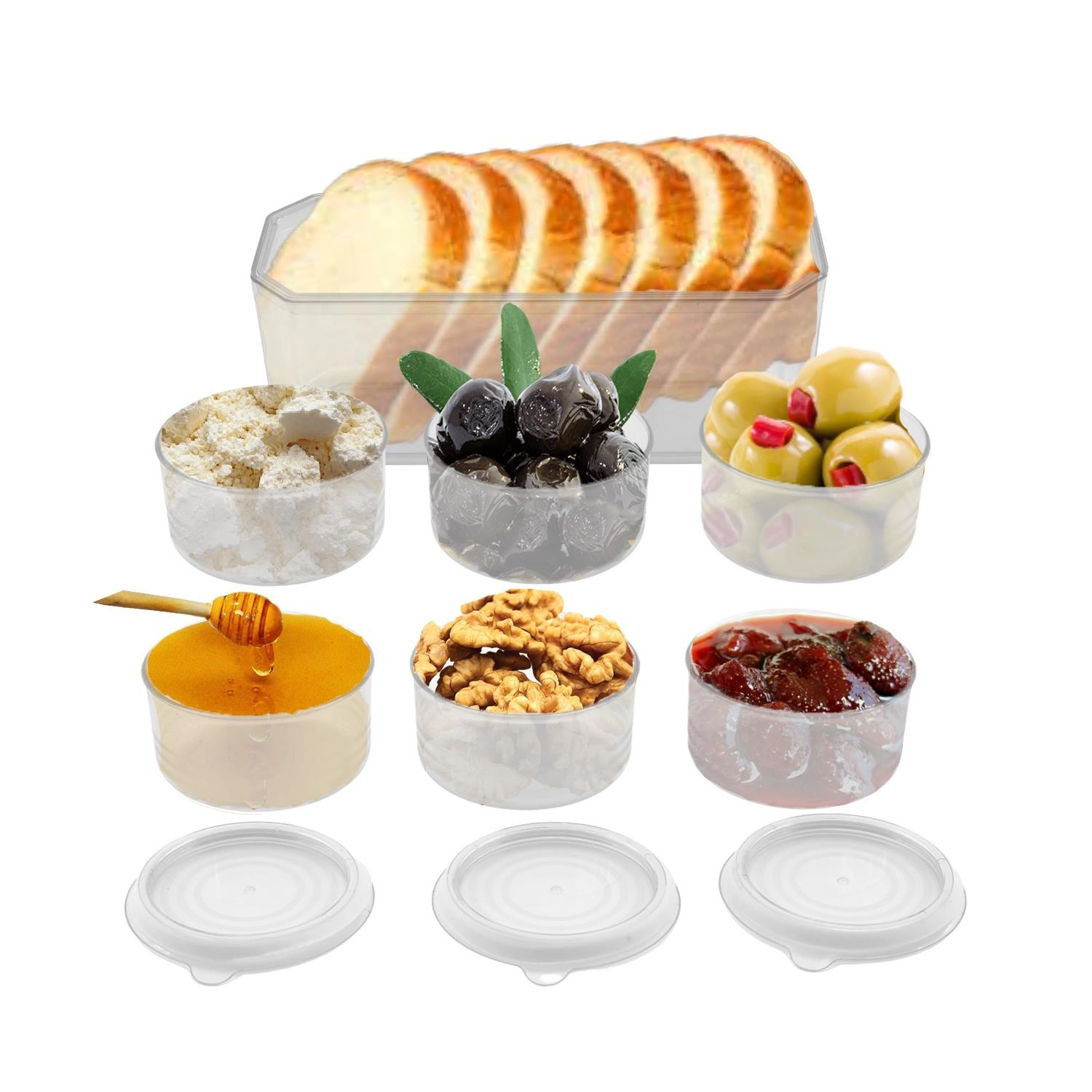 Piknik Tabağı Plastik Dayanıklı Kapaklı Kahvaltı Takımı 7 Pcs Tabak Kahvaltılık Saklama Kabı Şeffaf