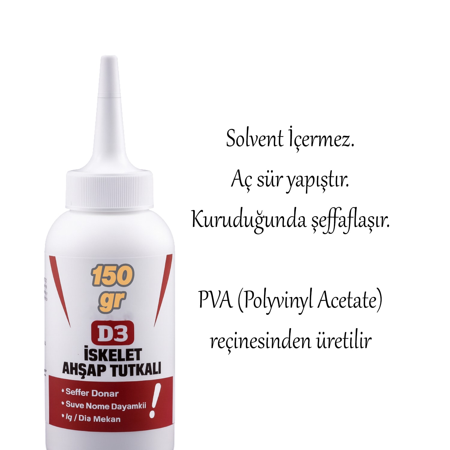 Hazır İskelet Ahşap Tutkalı 150 gram Şeffaf D3 Tahta Mdf Sunta Kumaş Kağıt DIY Uygulama Yapıştırıcı