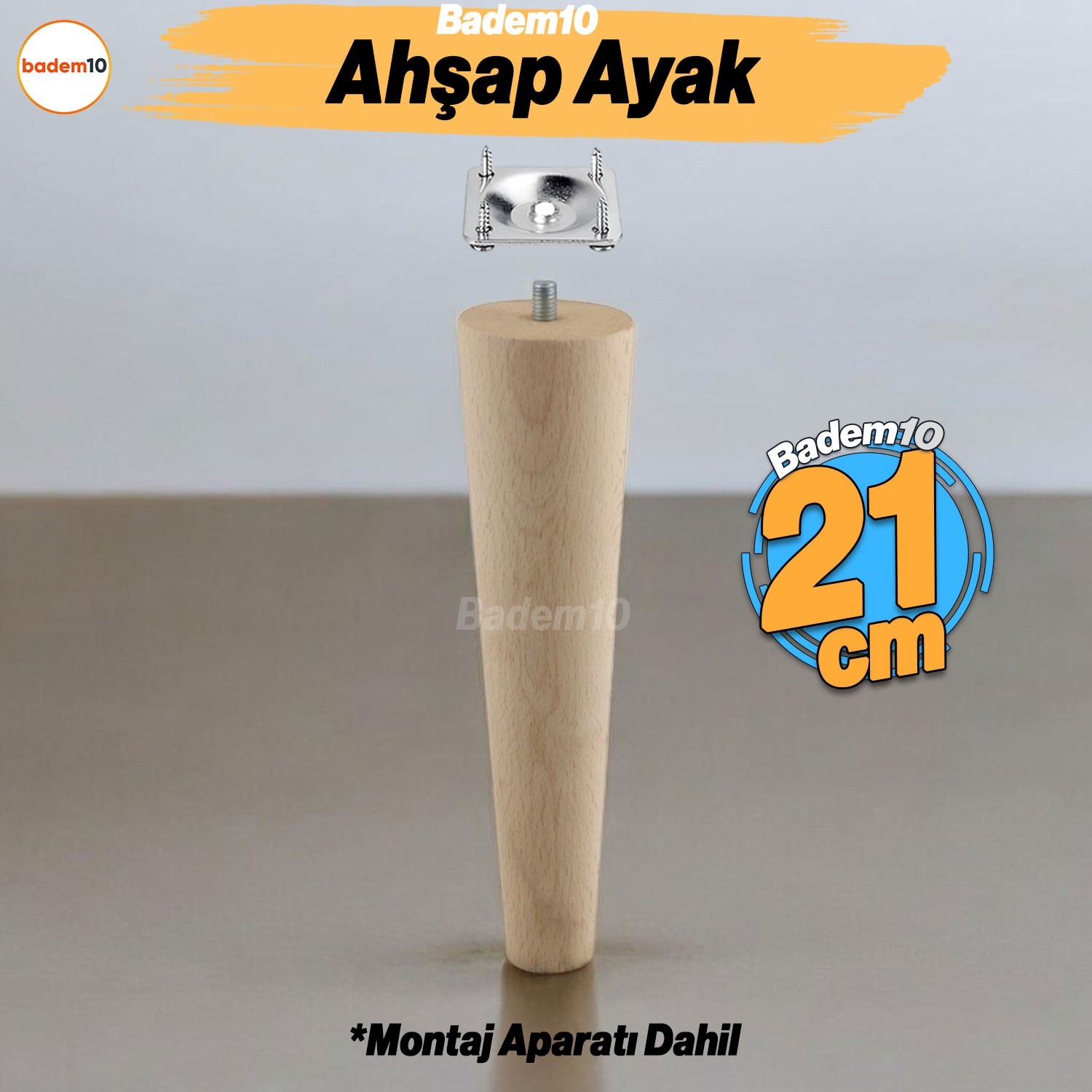 Ahşap 21 cm Ahşap Ayak Bağlantı Aparatlı Mobilya Koltuk Kanepe Sehpa Masa Ayağı Ayakları M8 Civatalı