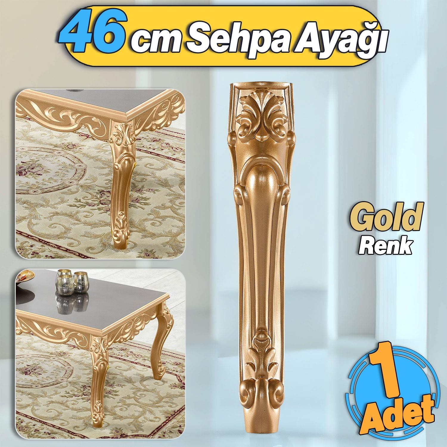 Erva Plastik Sehpa Ayağı 46 cm Gold Altın Orta Ayak Zigon Sehpa Mobilya Masa Ayakları Altın 1 Adet