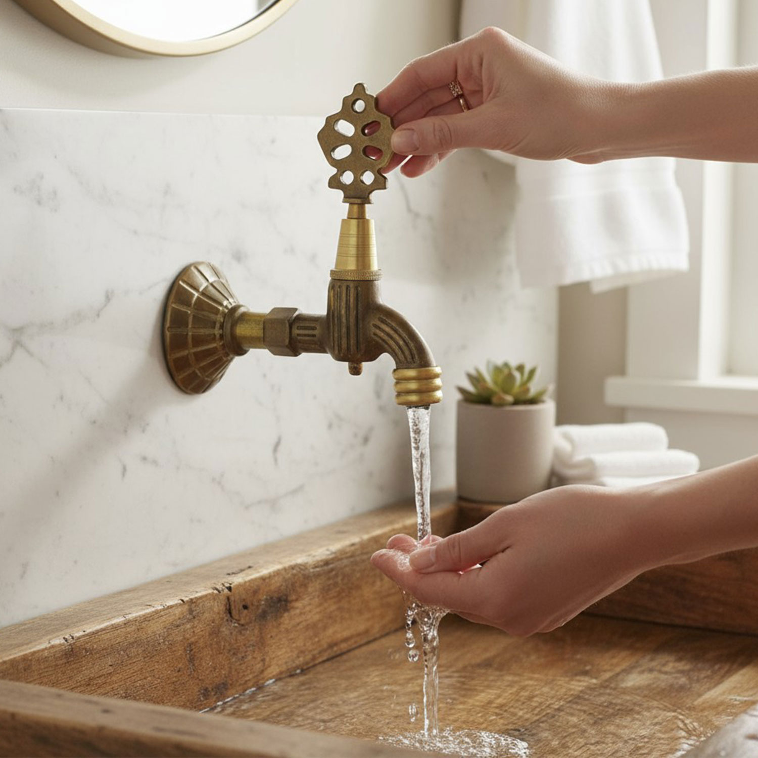 Pirinç Döküm Osmanlı Motifli Musluk Bahçe Çeşme Şadırvan Balkon İçin Dekoratif Otantik Musluk