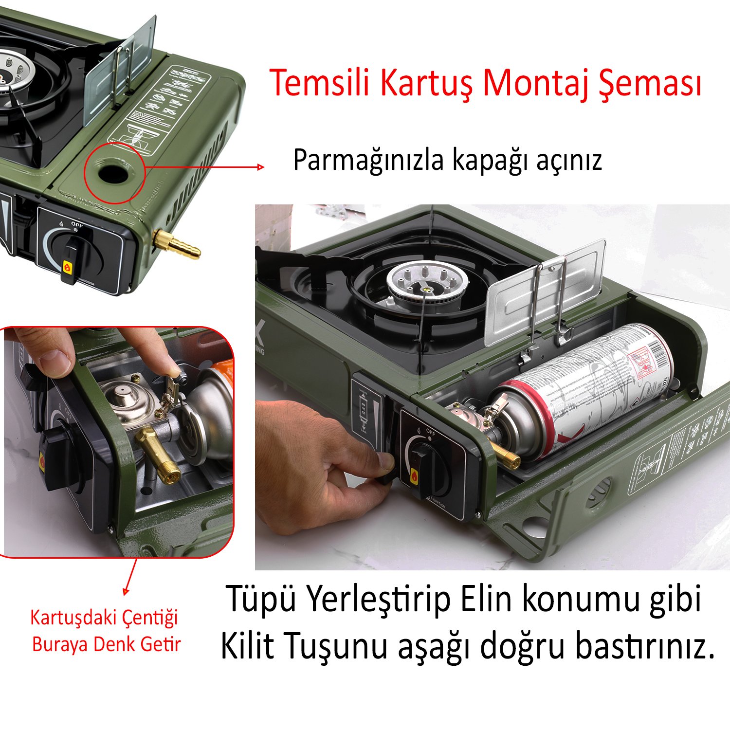 Portatif Taşınabilir Kamp Ocağı Tek Gözlü (5 Adet) Gaz Kartuşlu Tüp Uyumlu Bağlantı Gezi Piknik Ocak