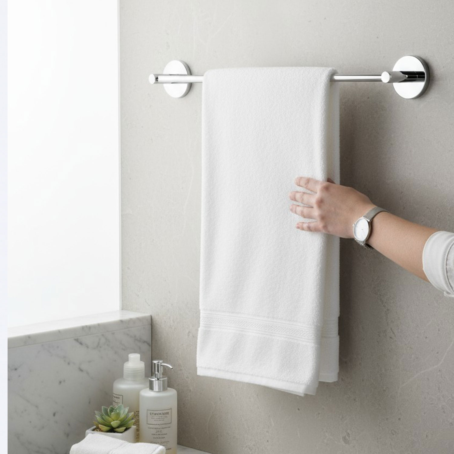 Uzun Havluluk KROM 40 cm Parlak Gümüş Duvar Tipi Paslanmaz Çelik Banyo Havlu Askısı Aparatı