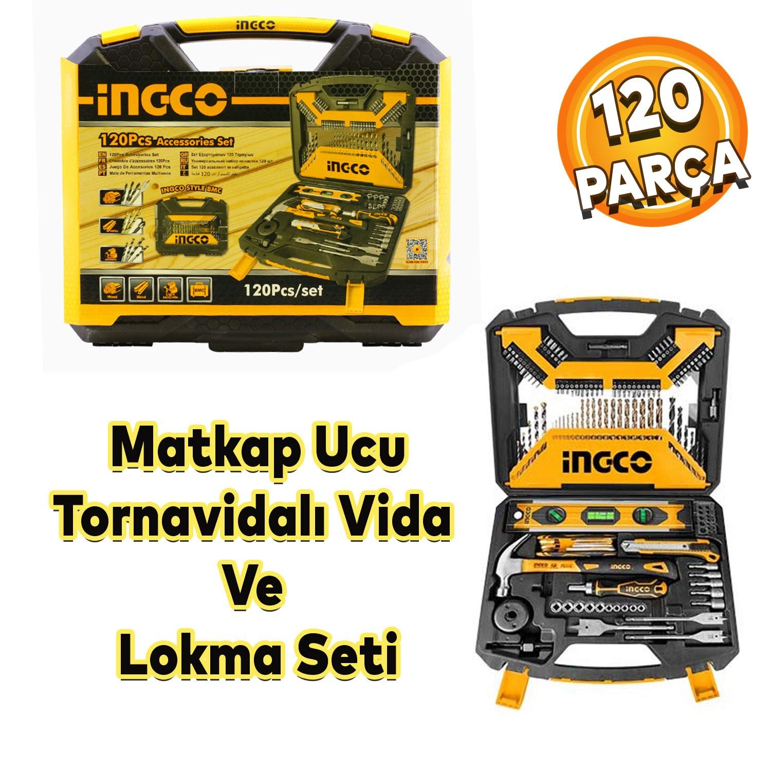 İNGCO Matkap Uç Ucu Tornavida Tornavidalı Lokma Set Seti 120'li HKTAC011201 