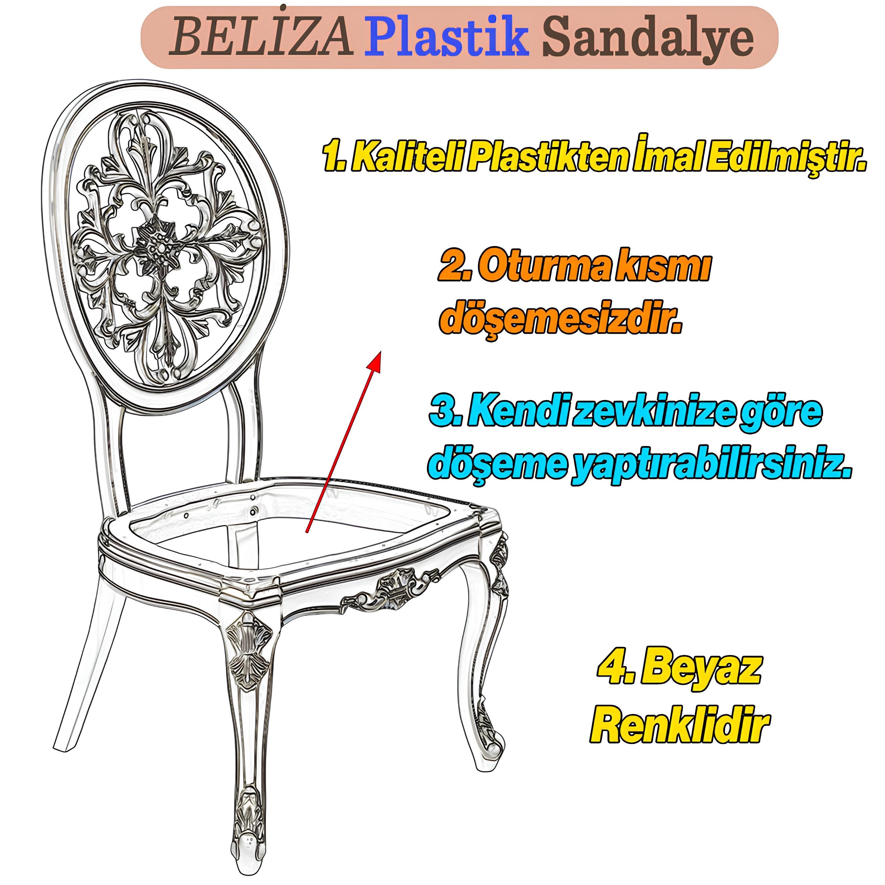 Beliza Sandalye Sert Plastik Beyaz Koltuk Bahçe Balkon Mutfak Yemek Masası Sandalyesi