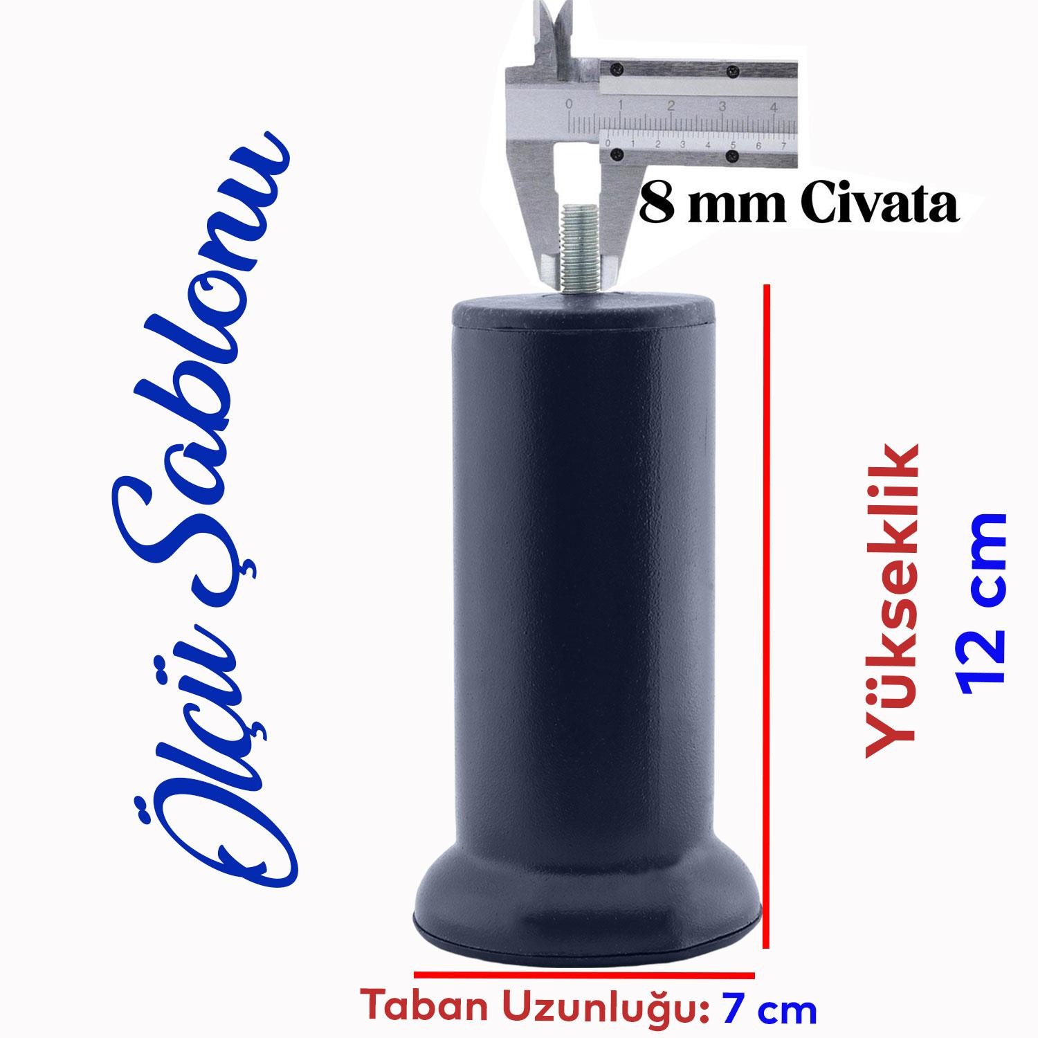 Mobilya Baza Metal 12 cm M8 Ince Diş 12 Adet Antrasit Ayağı Kanepe Koltuk Çekyat Yükseltme Ayakları
