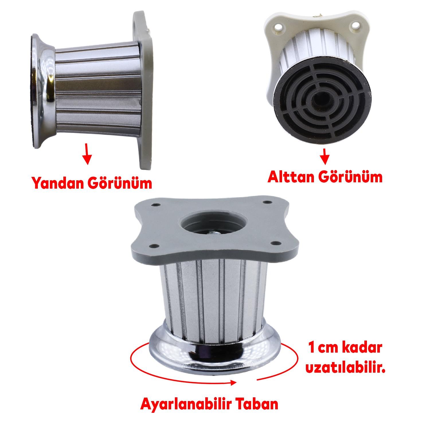 Ayarlanabilir Dolap Mobilya Mutfak Tezgah Ayağı Yükseltme Yükseltici Ayakları Mat Krom Renk 6 Cm