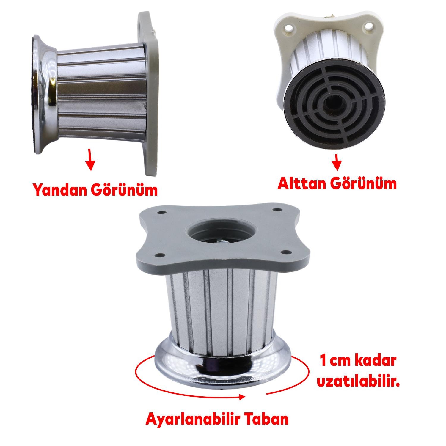 Mobilya Mutfak Tezgah Sehpa Ünite Ayakkabılık Koltuk Dolap Yüklük Ayağı Krom Renk 6 cm Ayarlanabilir Ayak