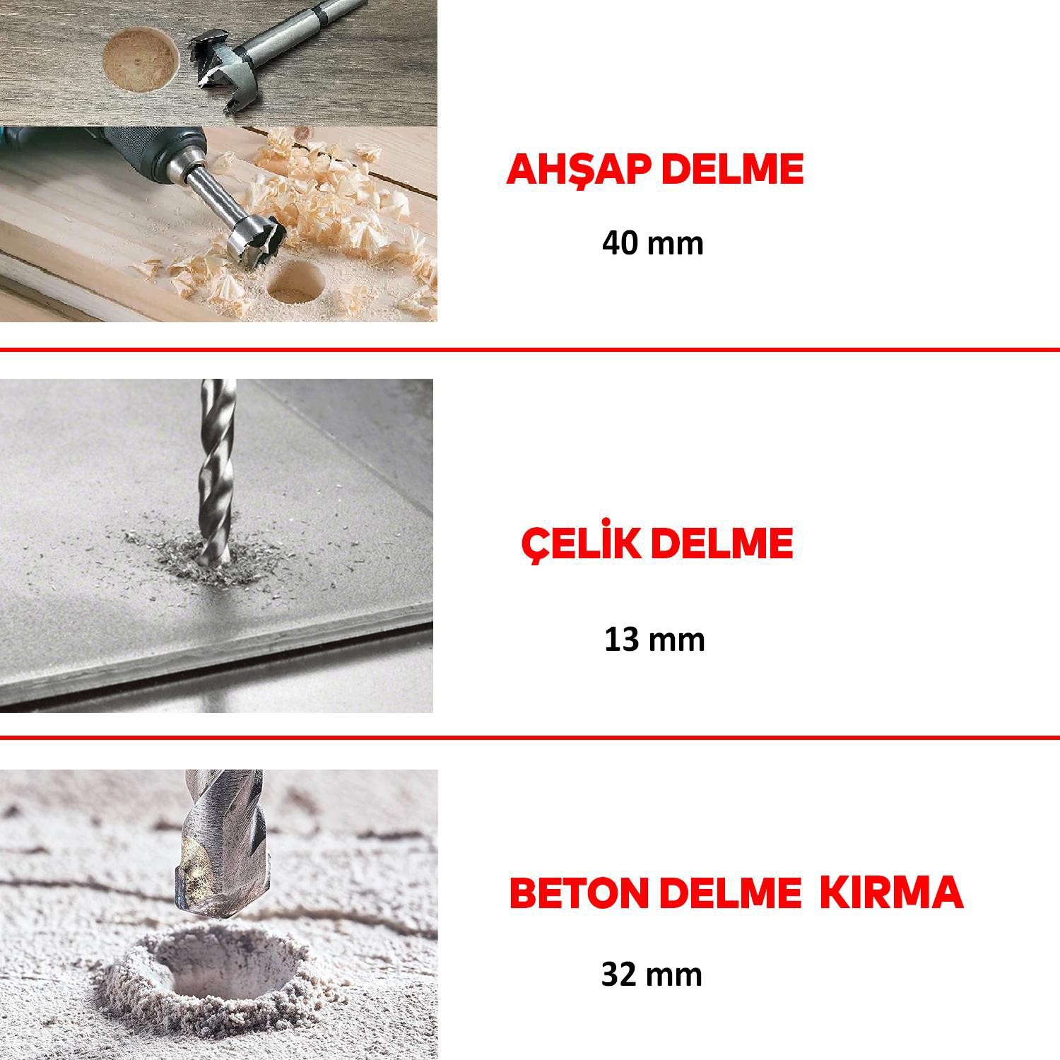 Total Kırıcı Delici 4 Kg Darbeli Matkap 1500 W Metal Beton Ahşap Elektropnömatik Delme Hilti