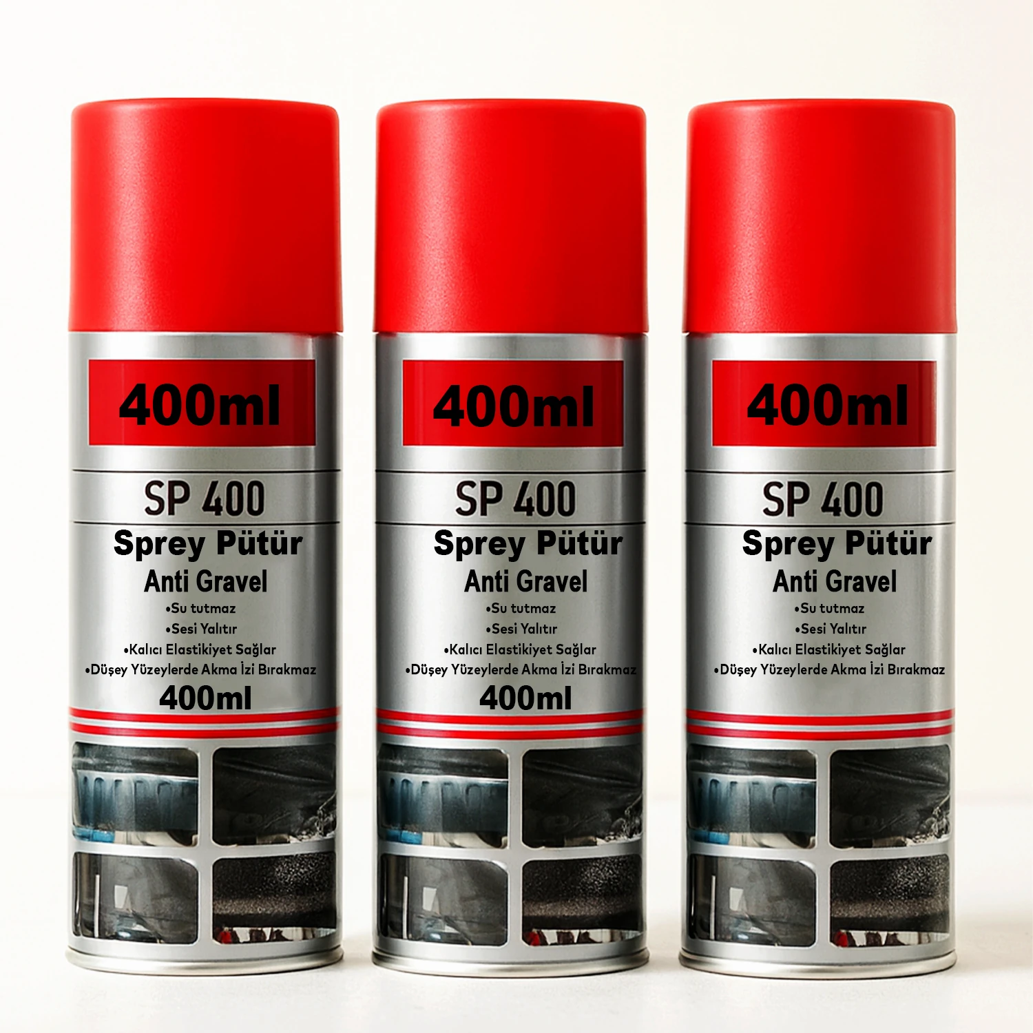 3 Adet Sprey Pütür Su Tutmaz Ses Yalıtımlı Boyanabilir Kaplama Araç Araba Çamurluk Taş Darbe Koruma
