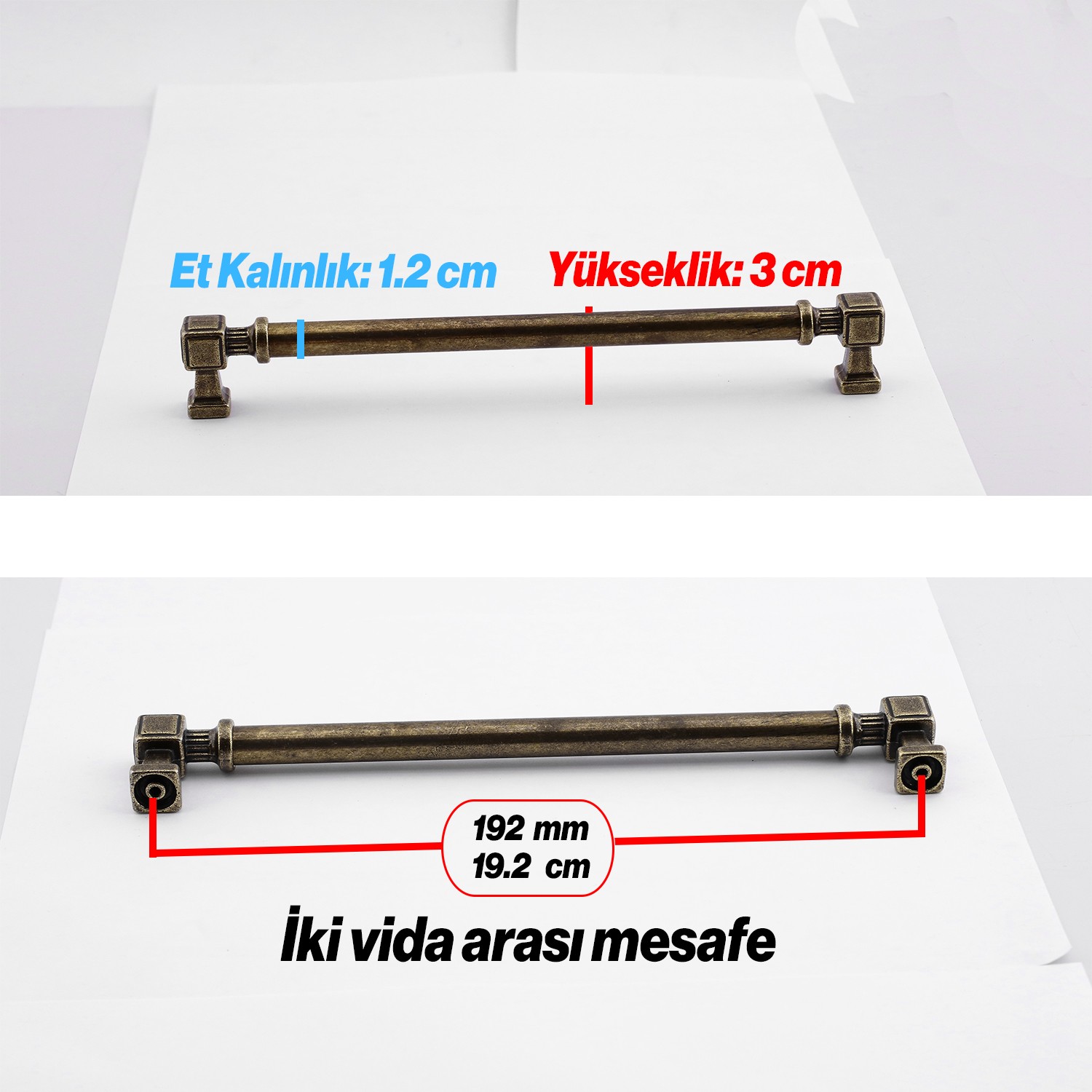 Talas Antik Sarı Eskitme Metal 192 mm 19.2 cm Mobilya Mutfak Çekmece Dolap Kulpu Kulbu Kulpları
