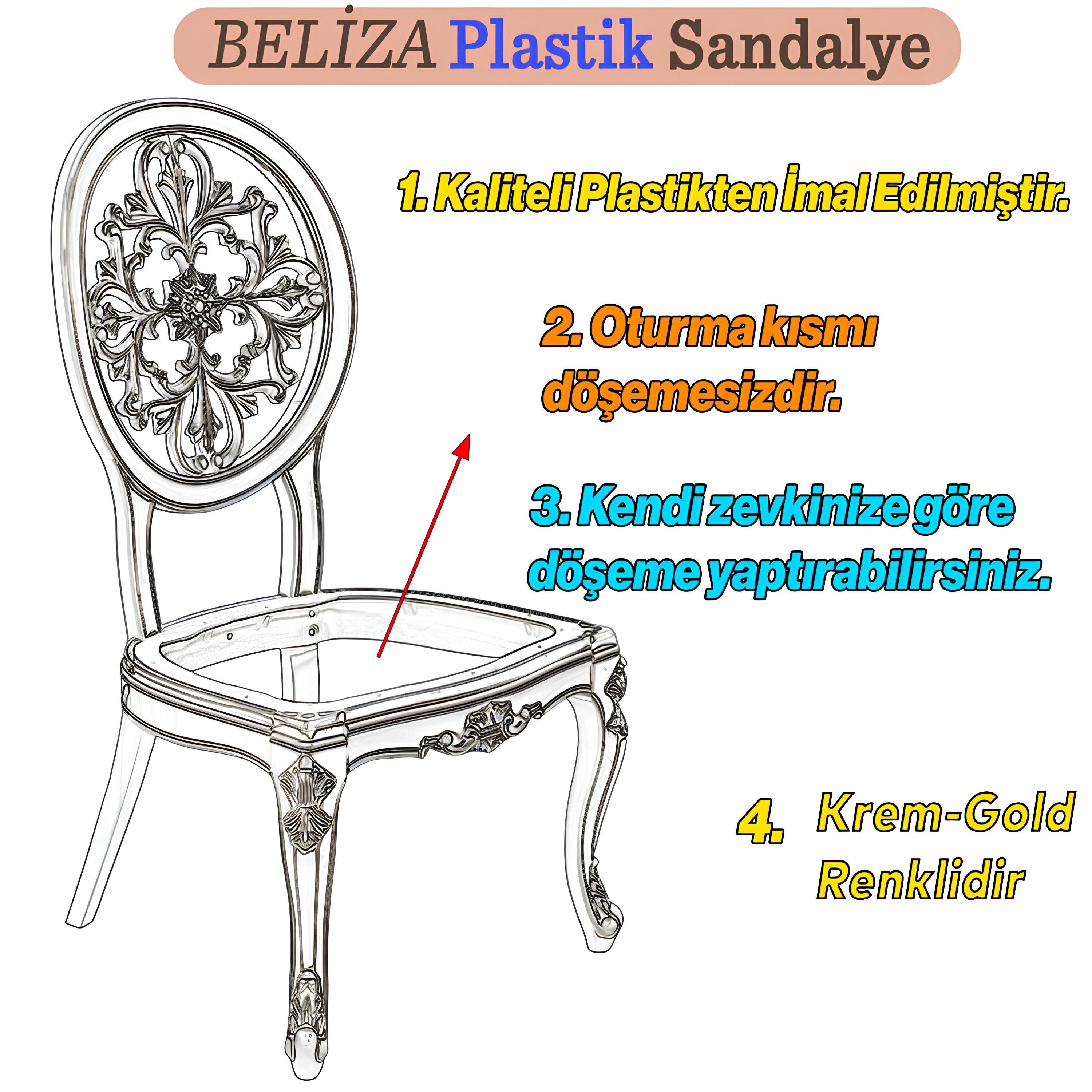 Beliza Sandalye Sert Plastik Krem Altın Gold Koltuk Bahçe Balkon Mutfak Yemek Masası Sandalyesi