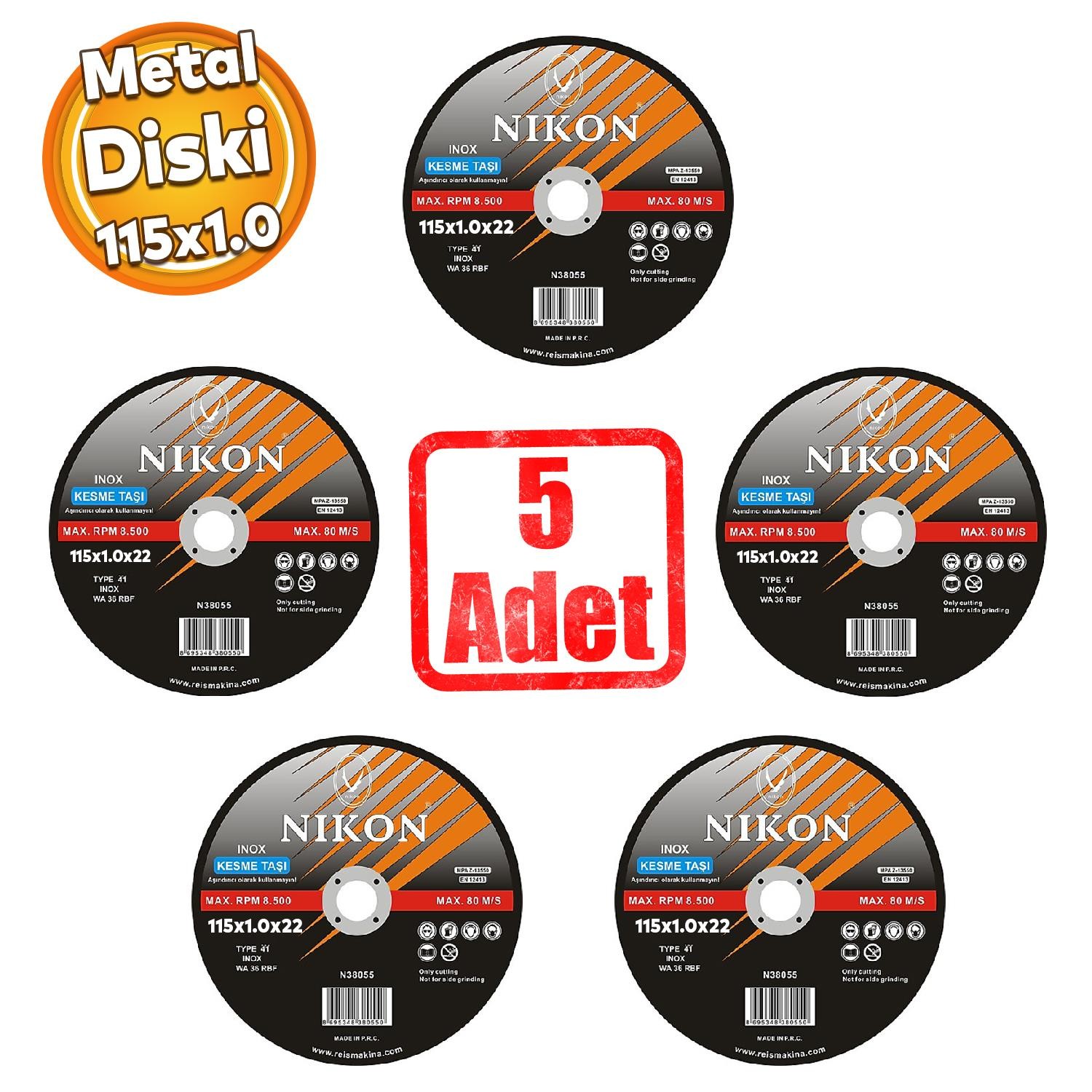 Nikon Metal Çelik Demir Kesici Taş Disk Taşlama Spiral Demir Kesme Diski 115x1.0x22 mm 5 Adet