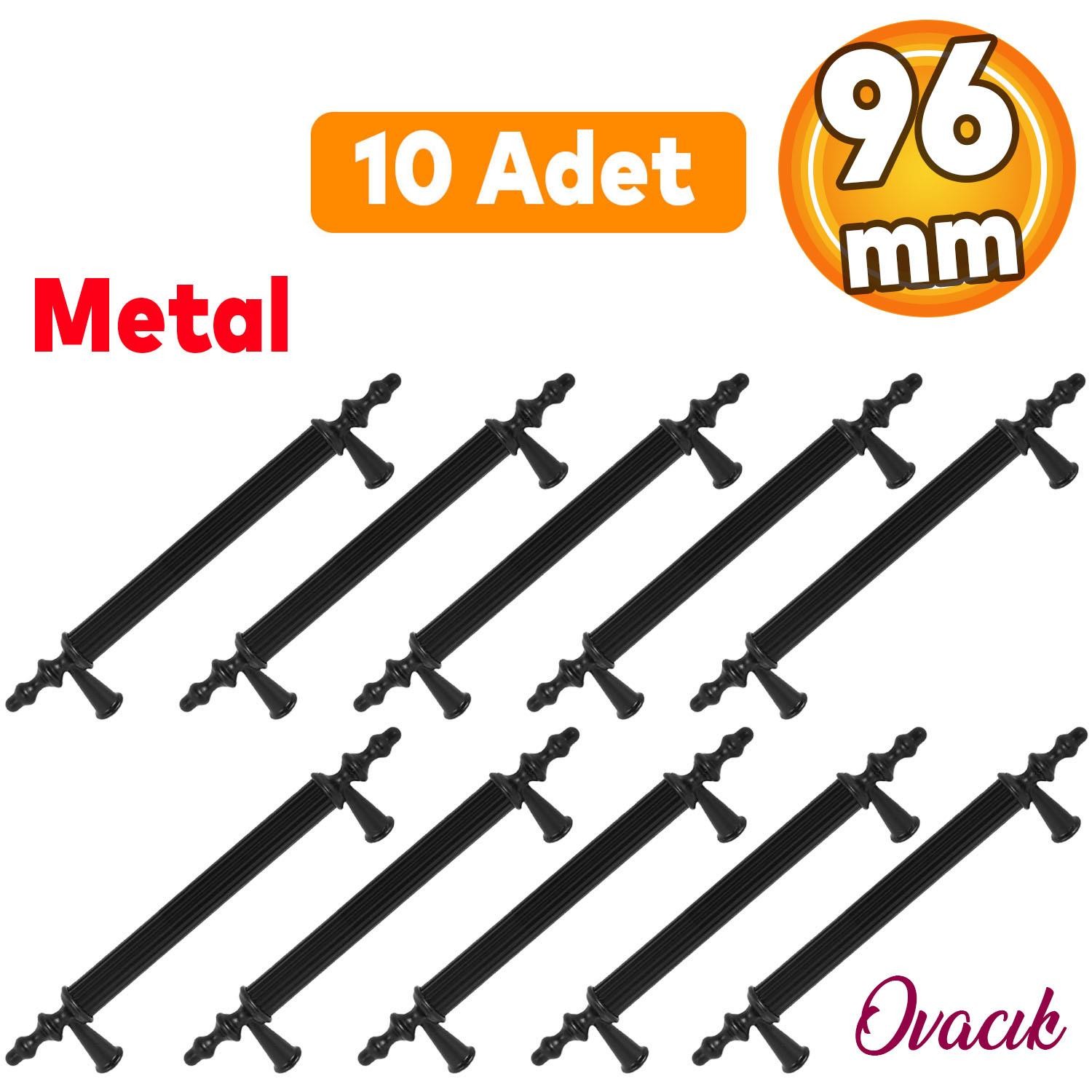 10 Adet Ovacık 96 Mm Mobilya Mutfak Dolap Çekmece Dolabı Kapak Metal Siyah Kulpu Kulbu Kulpları