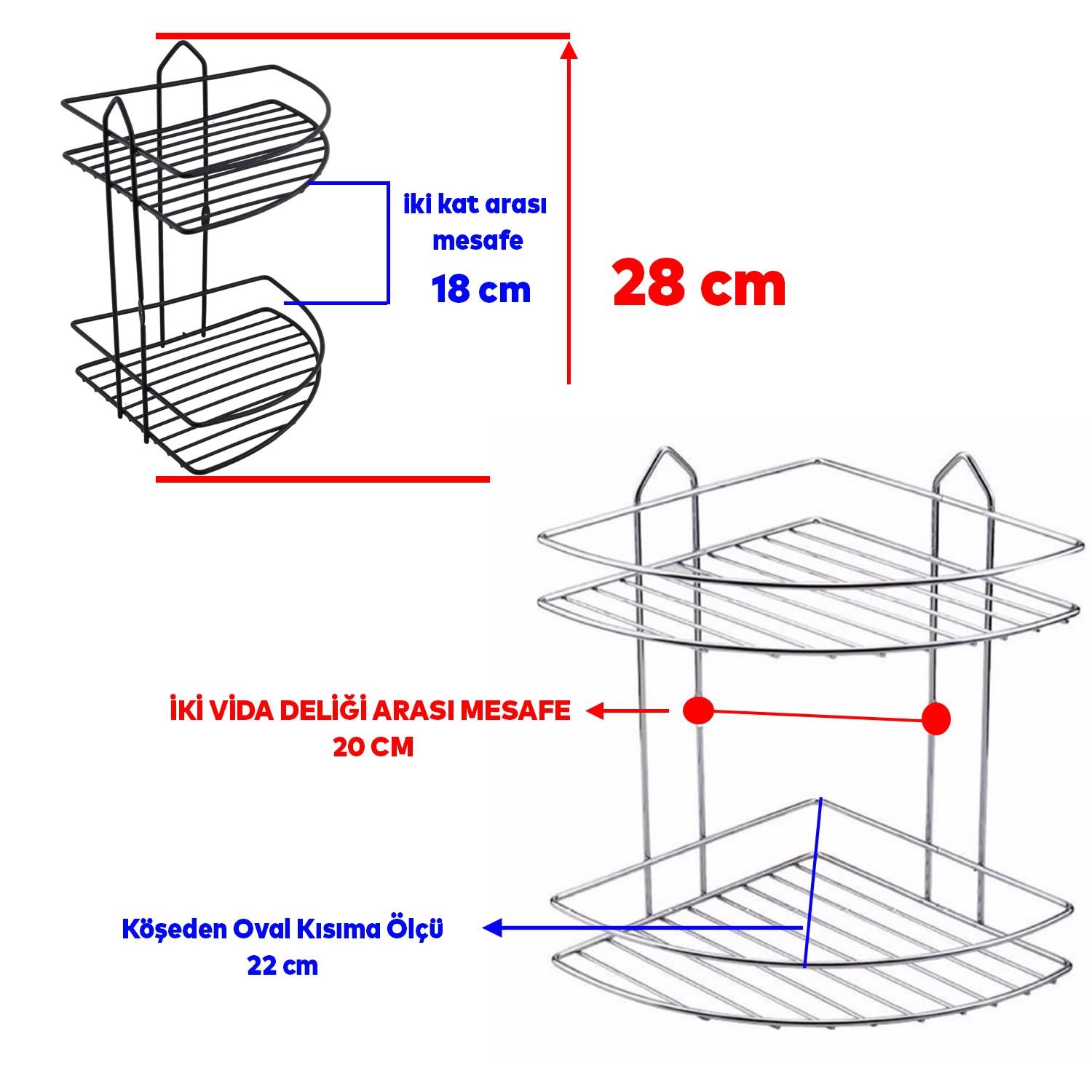 Oval Köşelik Small Banyo Krom 2 Katlı Şampuan Kese Sabun Duş Malzeme Estetik Köşe Raf Muhafaza