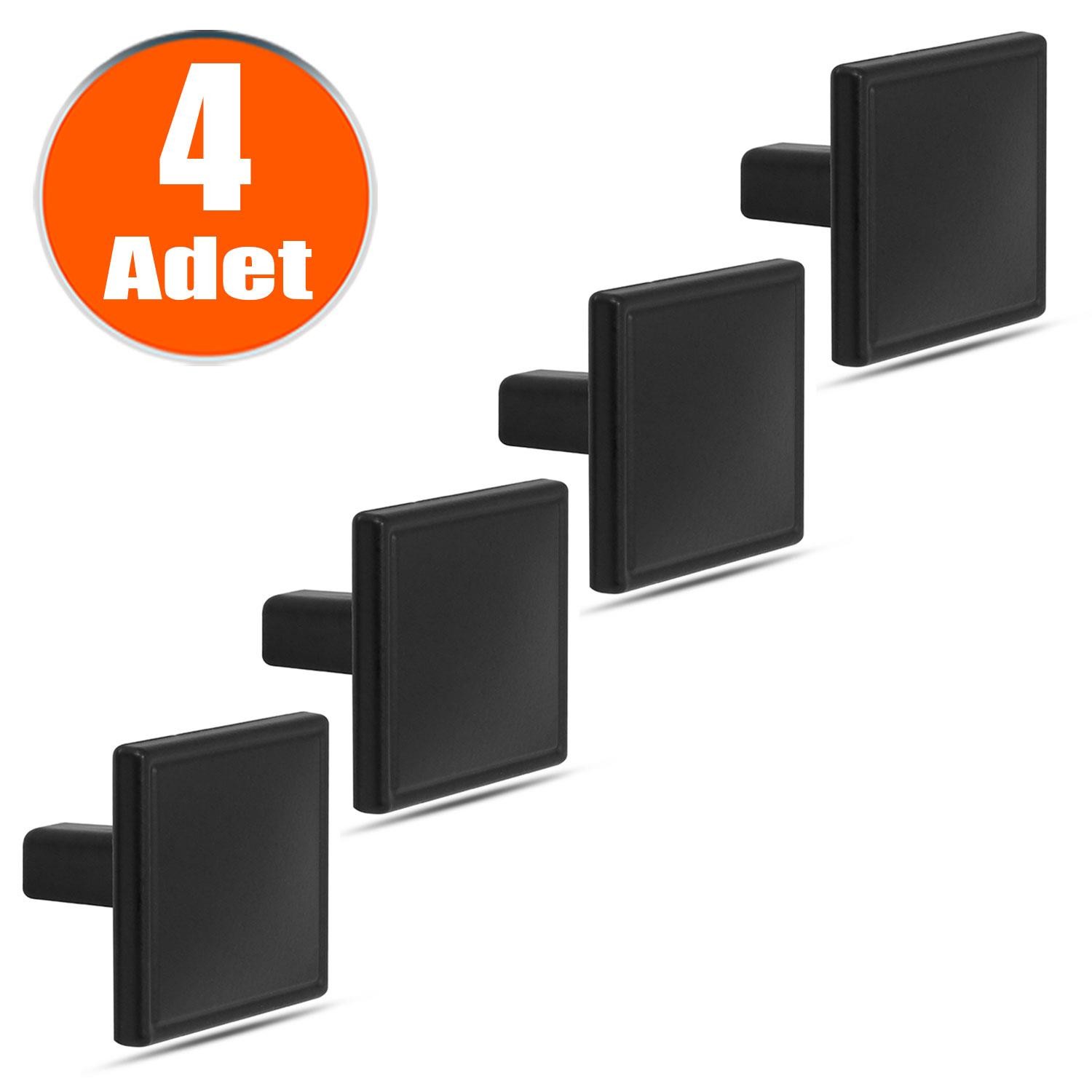 Düğme Kulp Kare Çekmece Dolap Dolabı Kapak Kulpu Kulpları Kulbu Metal Siyah (4 ADET) Mobilya Mutfak