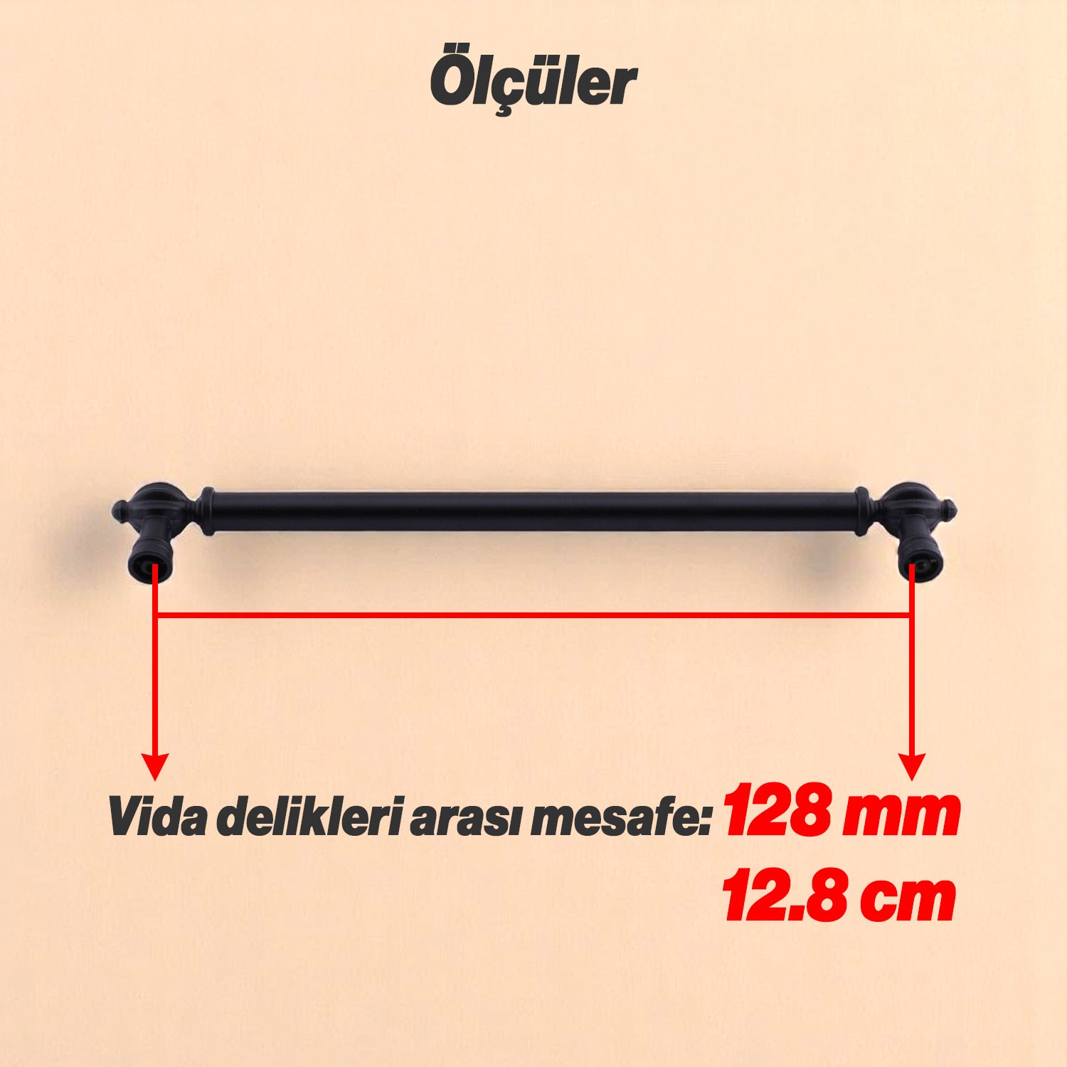 Defne Metal Siyah Kulp 128 mm Mobilya Çekmece Mutfak Dolabı Dolap Kapak Kulpları Kulb Kulpu