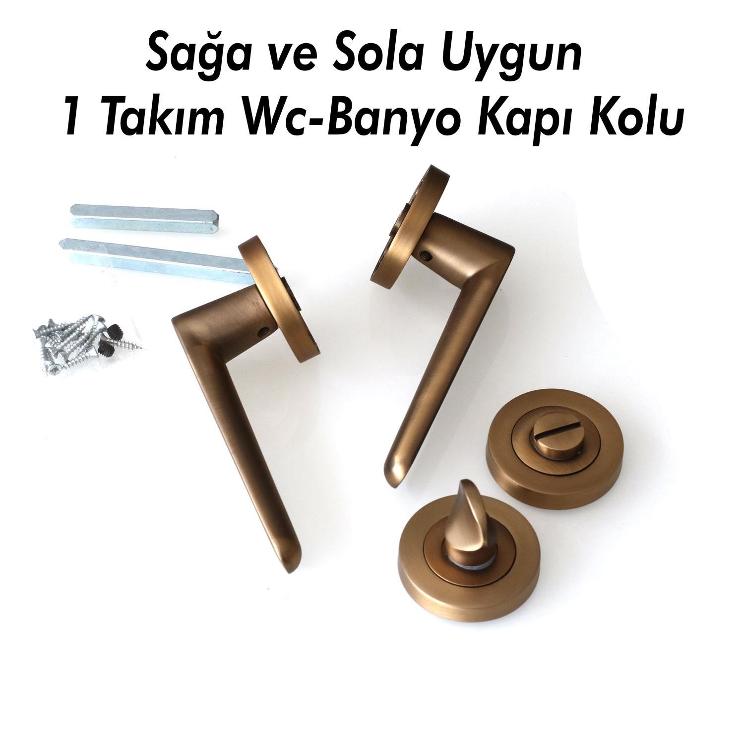 Kayı Antik Sarı Wc-Banyo Kapı Kolu Daire Rozetli Sürgülü Çelik Kapı Kulpu Gold Kolları