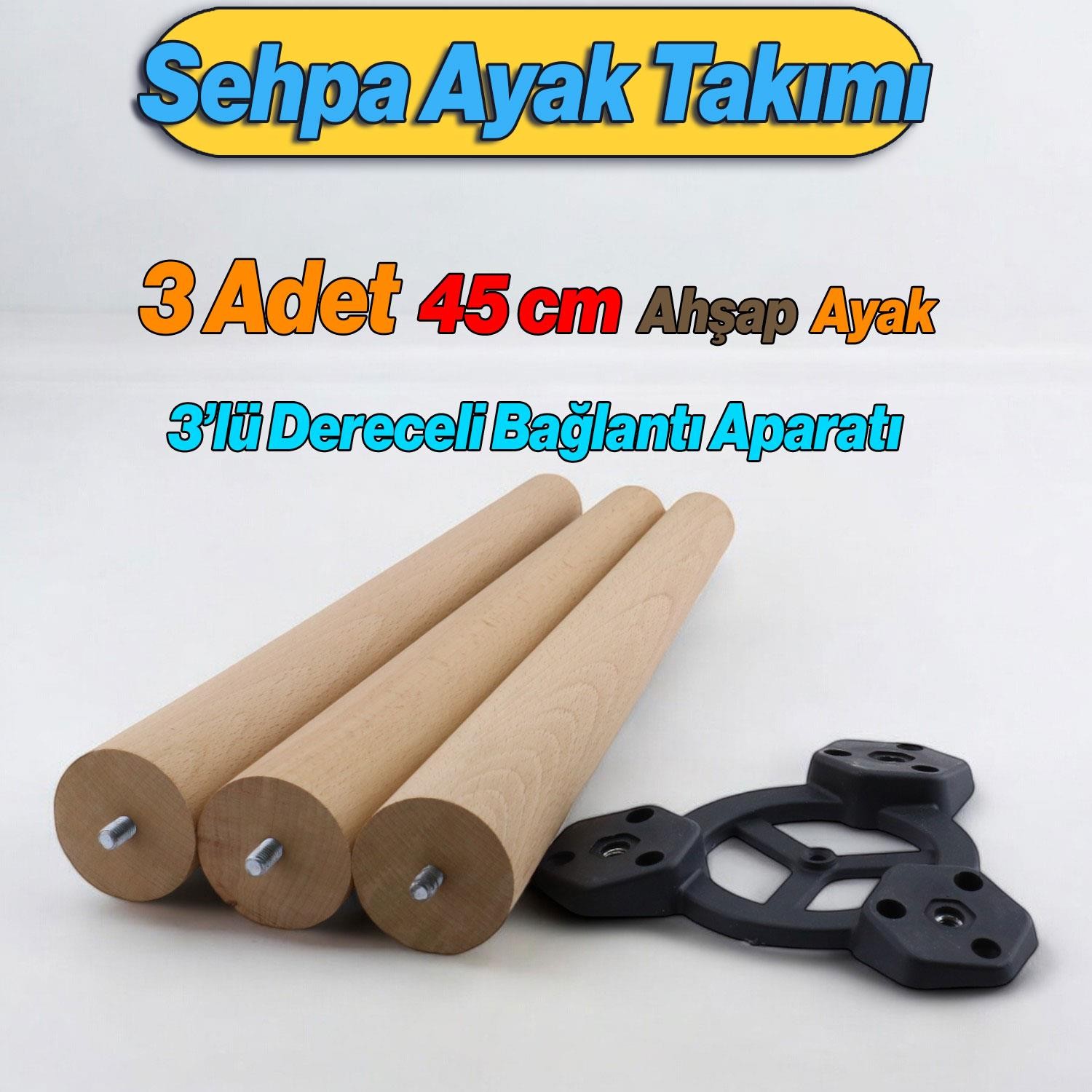 Ahşap Sehpa 3'lü Ayak Takımı 45 cm Zigon Puf Tabure Ayağı Masa Ayakları 45 cm Bağlantı Aparatı Dahil