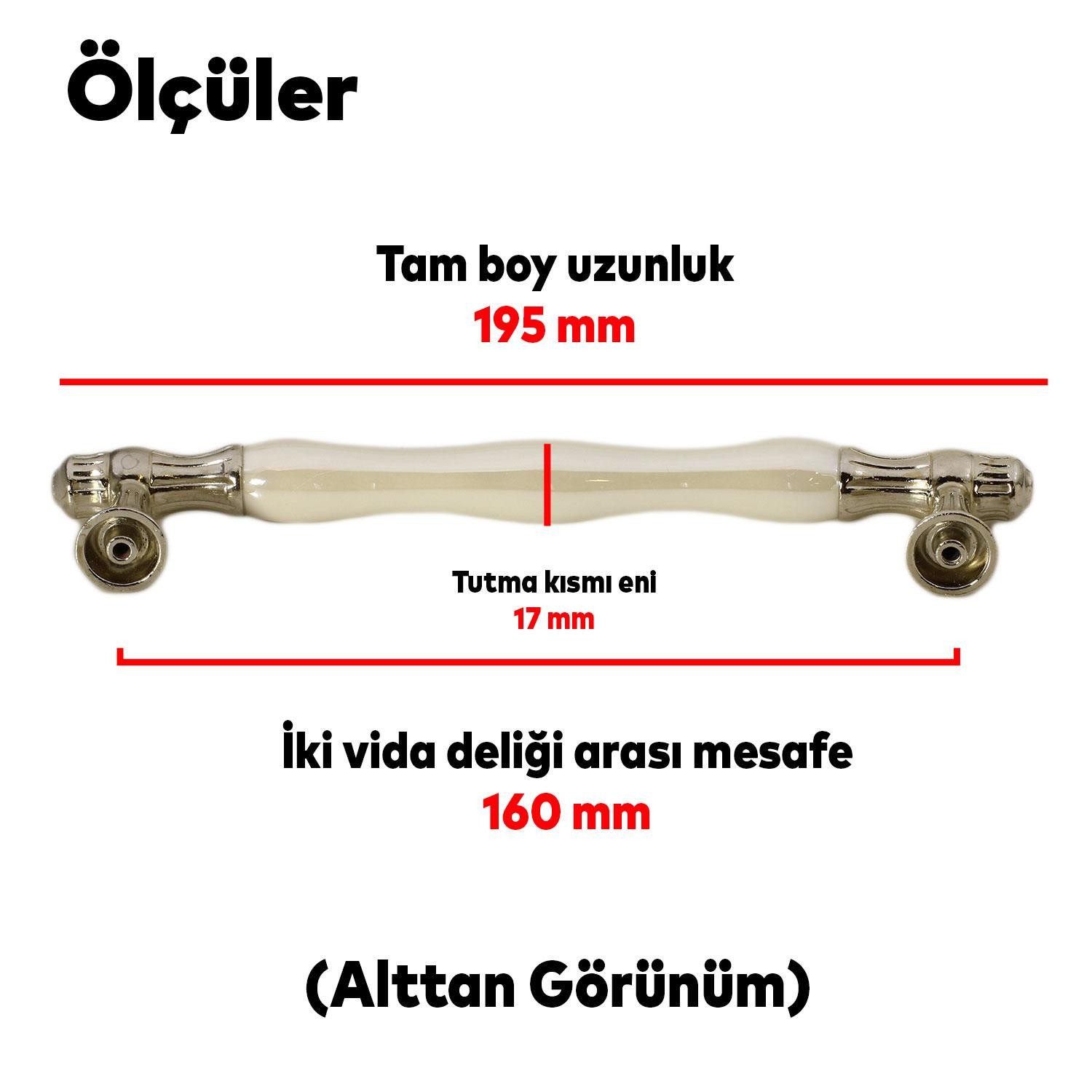 Beneth Lüks Porselen Mobilya Mutfak Çekmece Dolap Dolabı Kulpu Kulpları Kulbu 160 Mm Sedef Krom