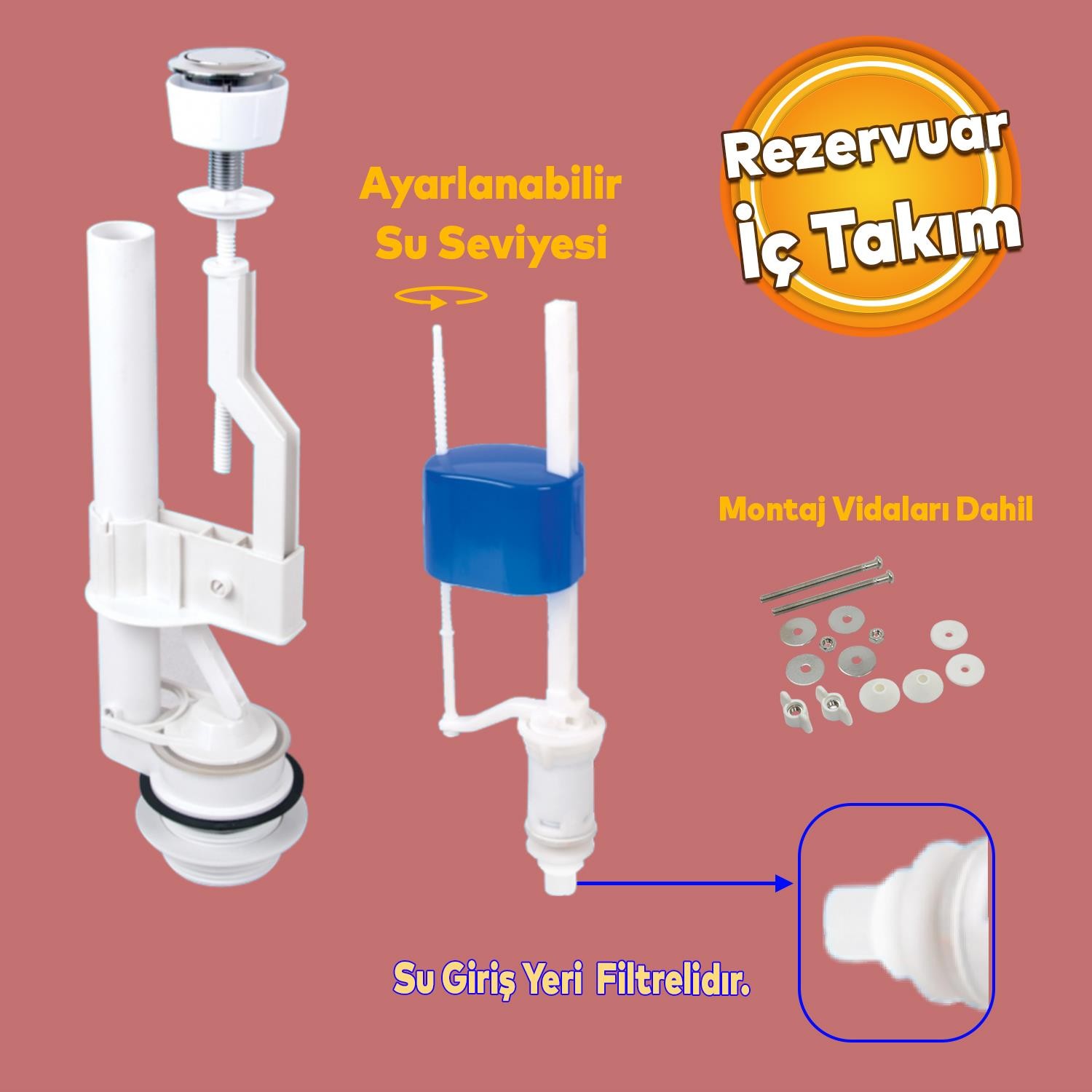 Rezervuar Basmalı İç Takımı Alafranga Oturmalı Tuvalet Klozet Sifon İç Düzenek Otomatik Su Dolum