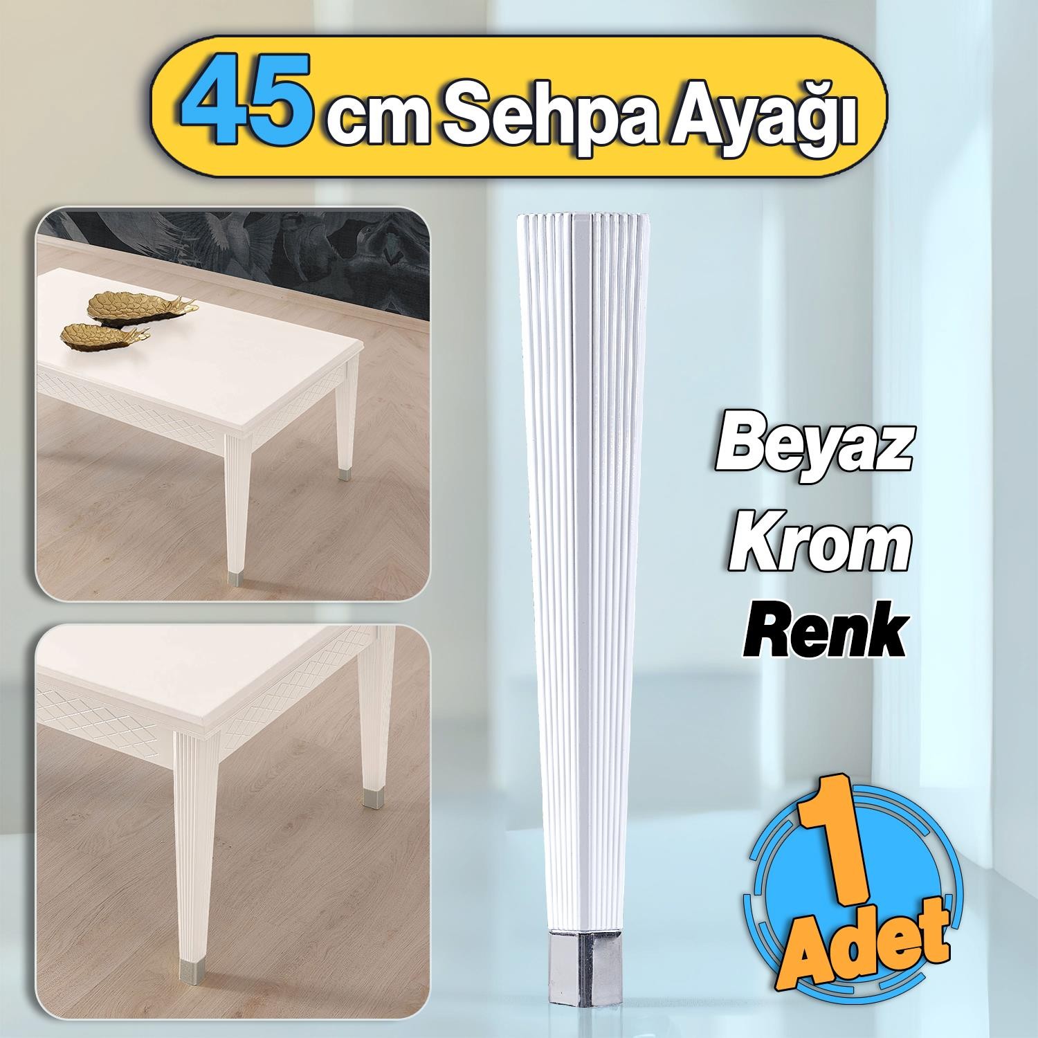 Beyaz Krom Renk Elit Plastik Sehpa Ayağı 45 cm Mobilya Ayak Zigon Ayak Mutfak Yemek Masası 1 Adet