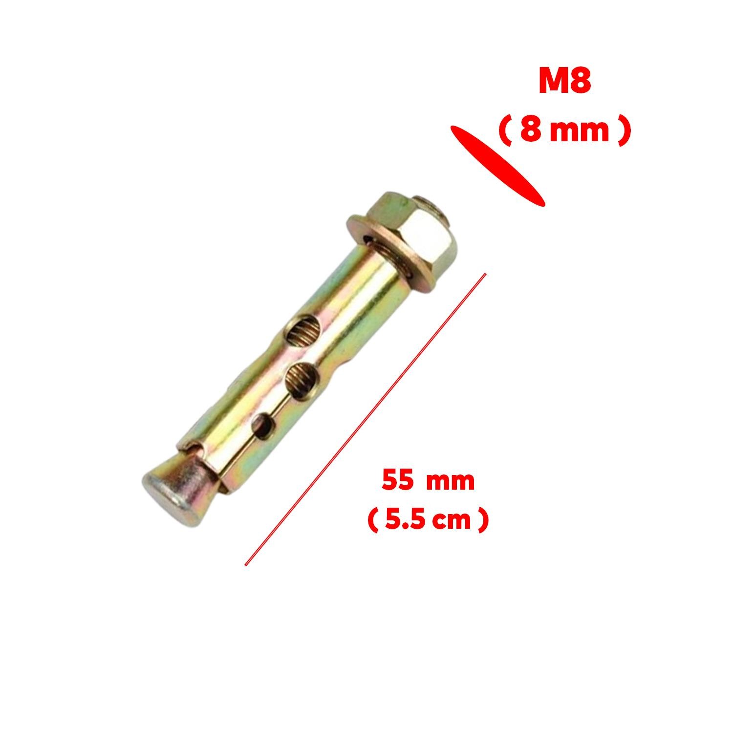 Gömlekli (8 Adet) Çakma Çelik Dübel M8x55 mm Raf Montaj Bağlantı Zemin Monte Tavan Beton Asma Aparat