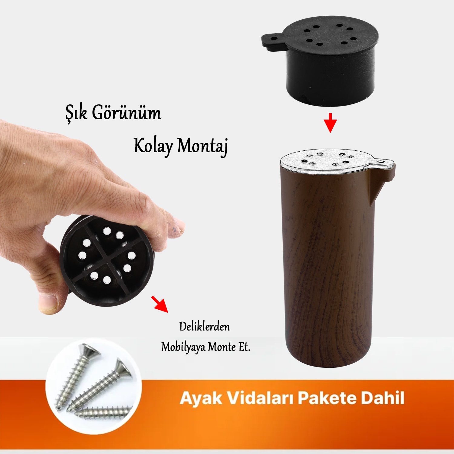 (4 Adet) Plastik Terra Kubik Kestane Kahvesi 15 cm Mobilya Kanepe Koltuk Baza Yükseltme Ayak Ayağı
