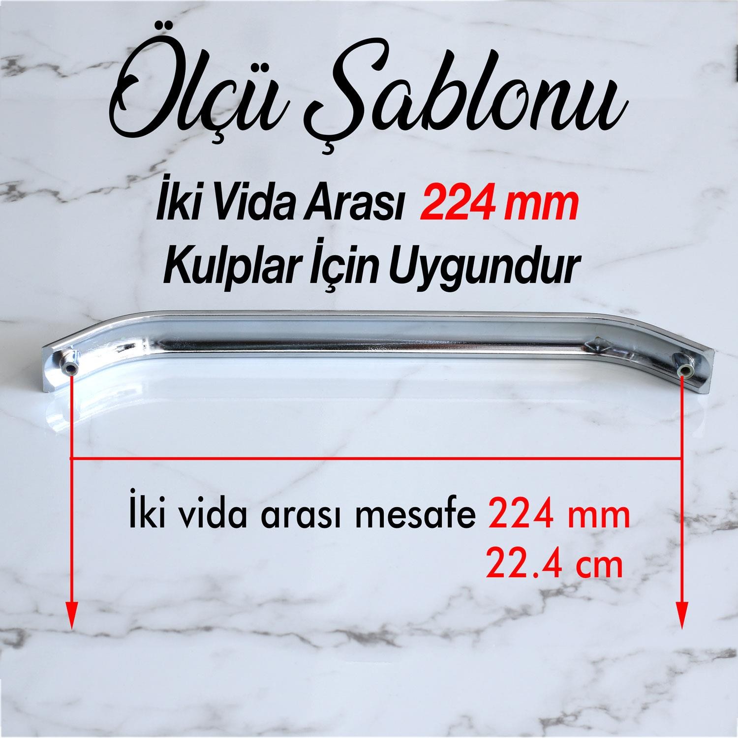 Volga Krom Metal Kulp 224 mm 22.4 cm Mobilya Çekmece Mutfak Dolabı Dolap Kulpları Kapak Kulpu Kulbu