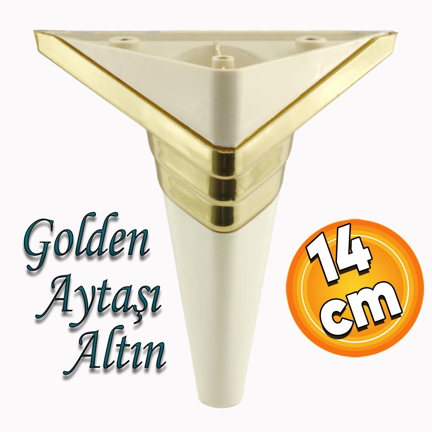 Golden Köşe Lüks Mobilya Grubu Kanepe Sehpa TV Ünitesi Koltuk Ayağı 14 cm Krem Altın Baza Ayak