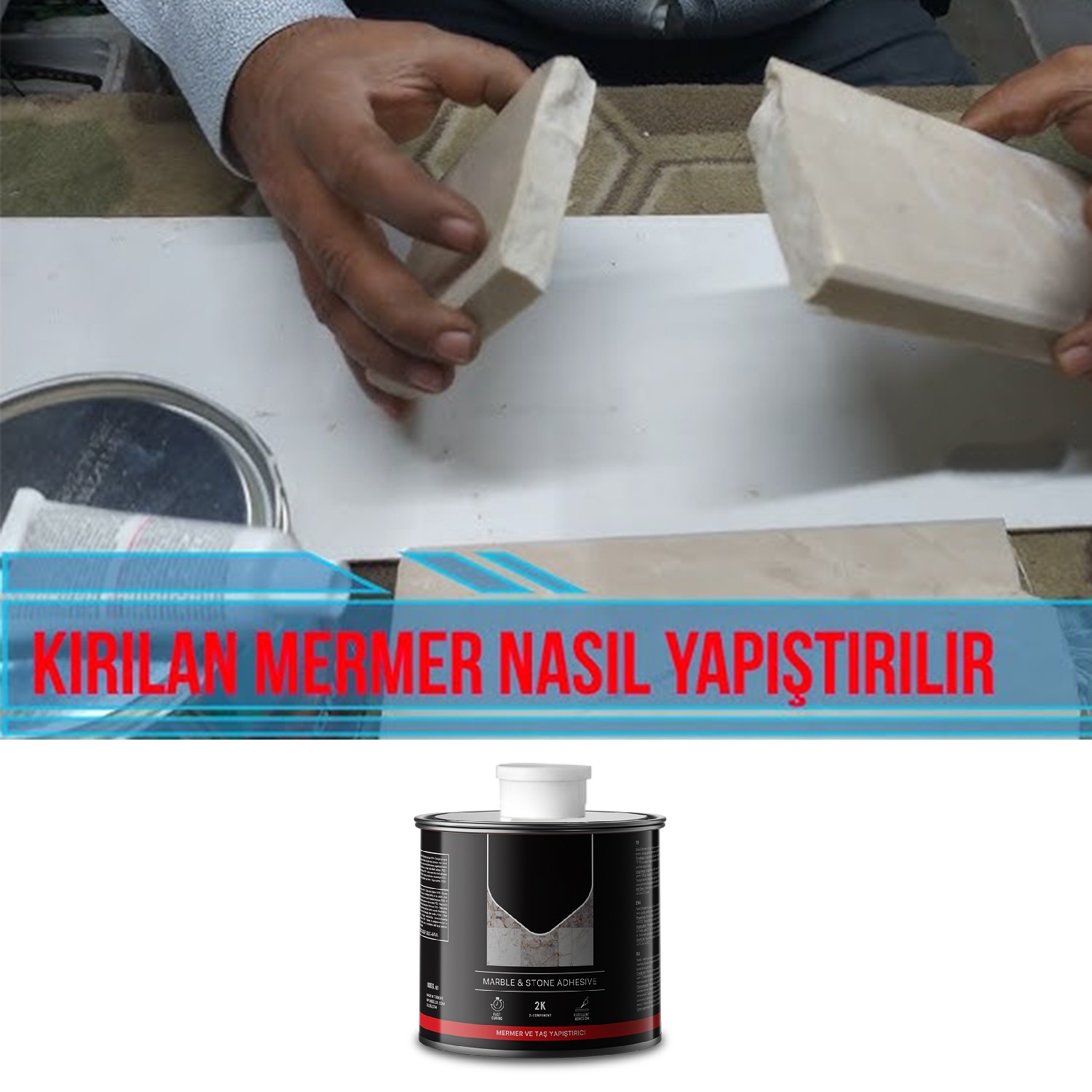 Granit Mermer Taş Fayans Çini Mozaik Beton Ahşap Yapıştırıcısı Polyester Sentetik Reçine 1000 Gram