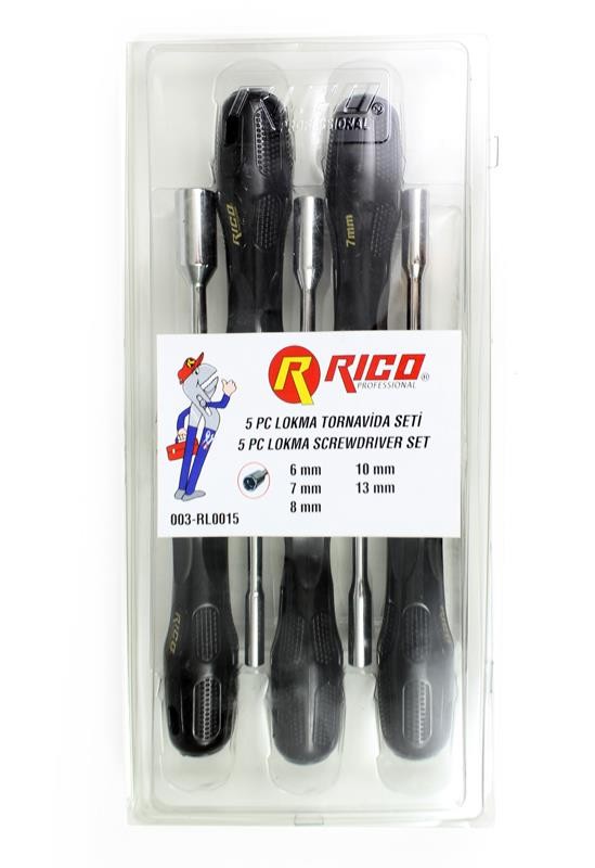 Lokma Tornavida Seti Rico 003-RL0015 5PC Lokma Somun Sökme 6-7-8-10-13 mm Ölçü Metal