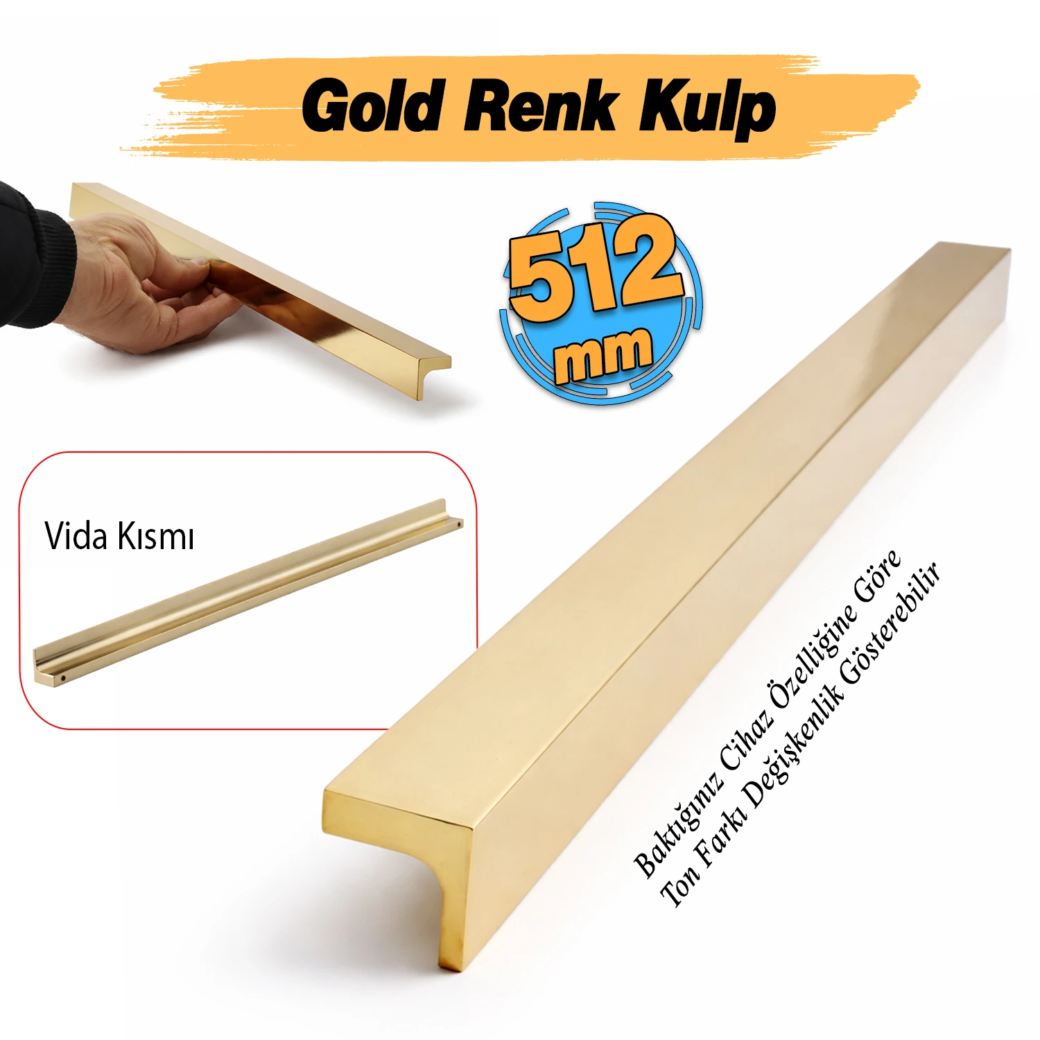 Lada Gold Lüks Metal 512 mm 51.2 cm Uzun Mobilya Çekmece Dolap