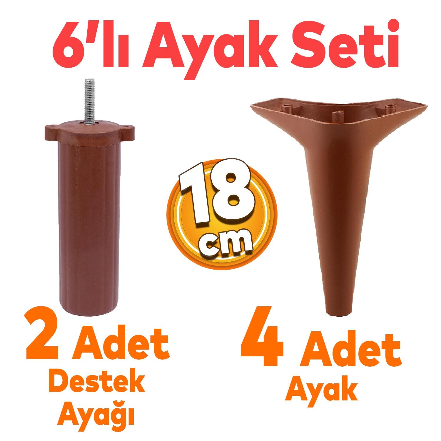 Aspen 6'lı Set Mobilya TV Ünitesi Çekyat Koltuk Kanepe Destek Ayağı 18 cm Kahverengi Baza Ayak M8 Destek
