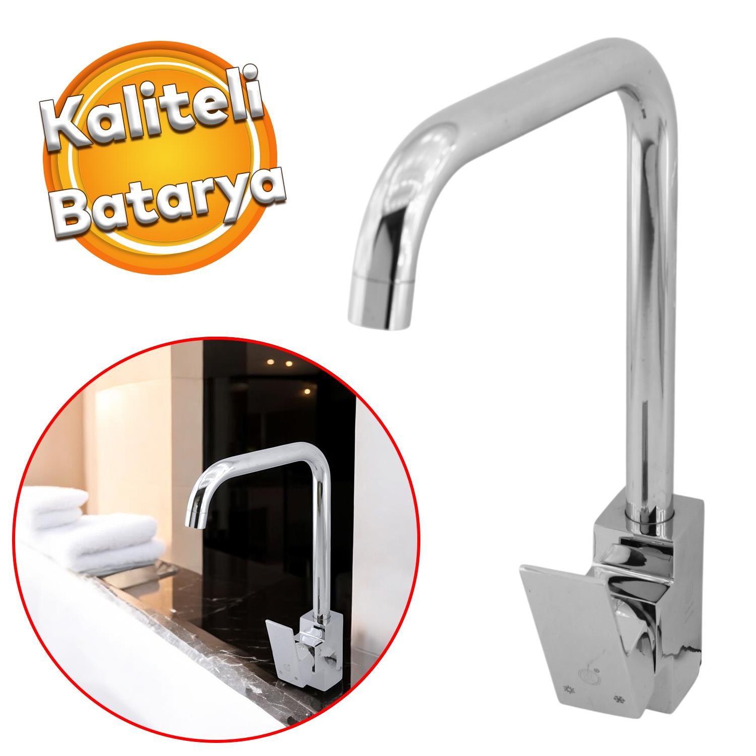 Kaliteli Lavabo Musluk Banyo Mutfak Evye Bataryası Sıcak Soğuk Su Girişli 1.390 Kg Çeşme Krom Renk